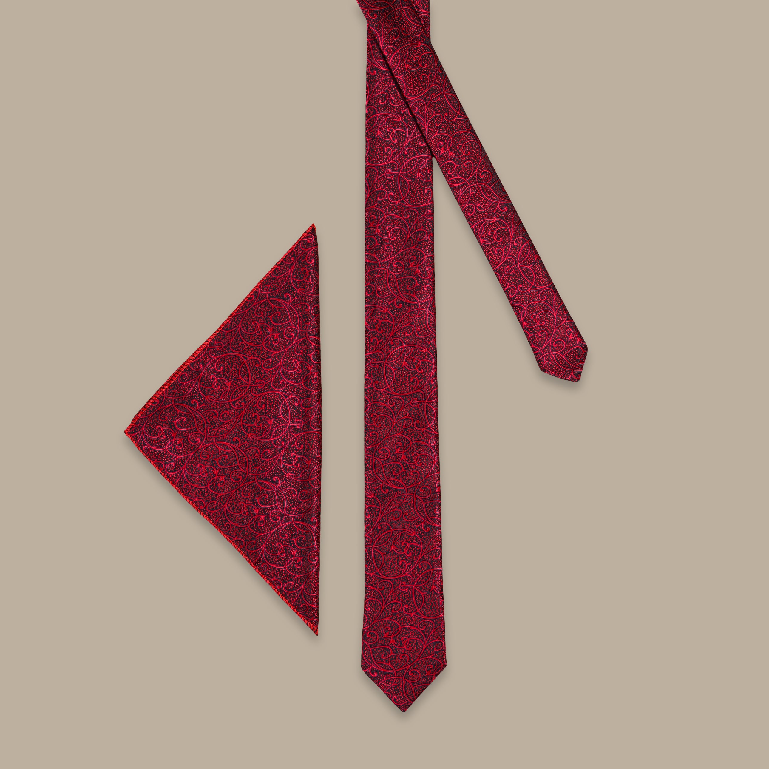 Red Slim Tie with Cashmere Pattern – 2-Piece Set