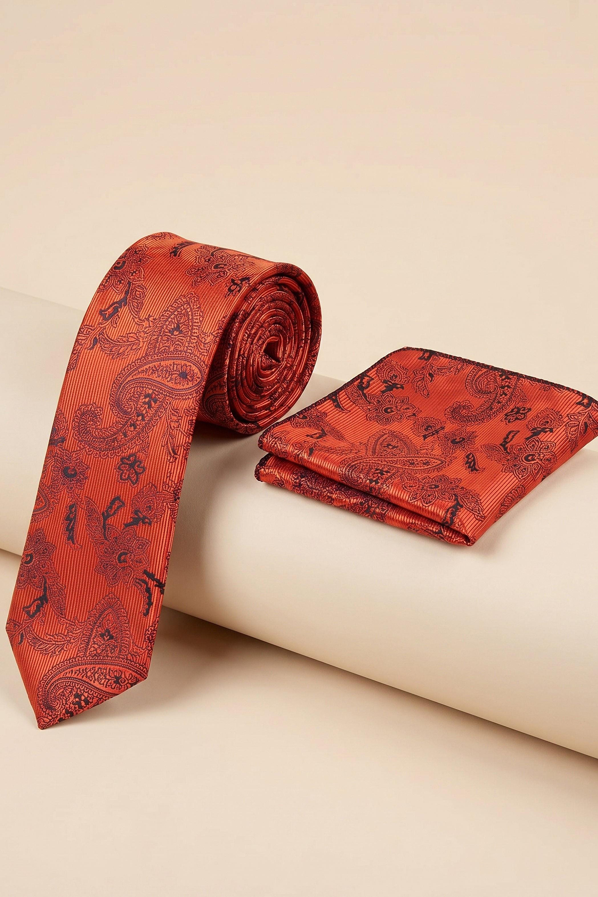 Orange Cashmere Pattern Slim Tie – 2 Pieces