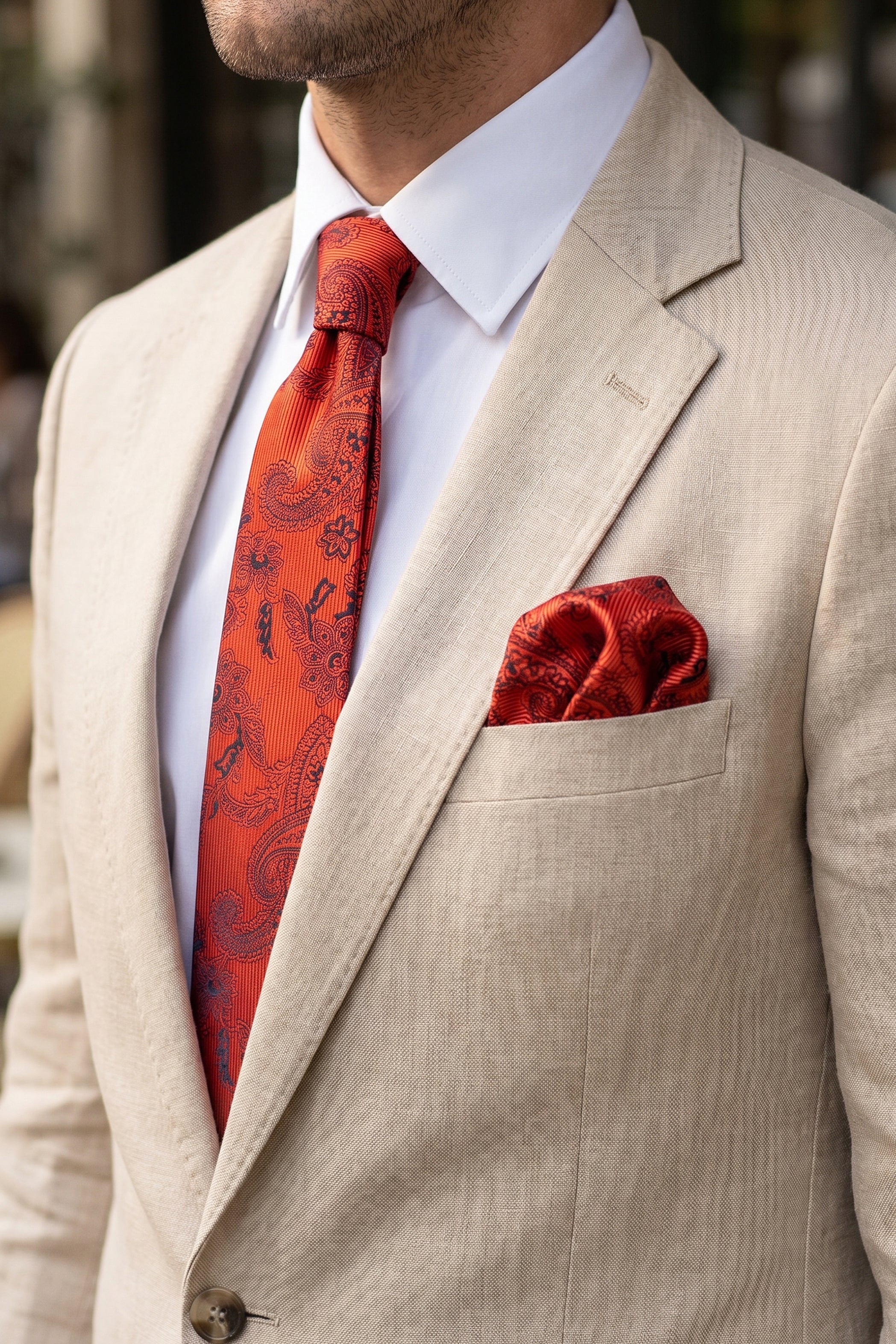 Orange Cashmere Pattern Slim Tie – 2 Pieces