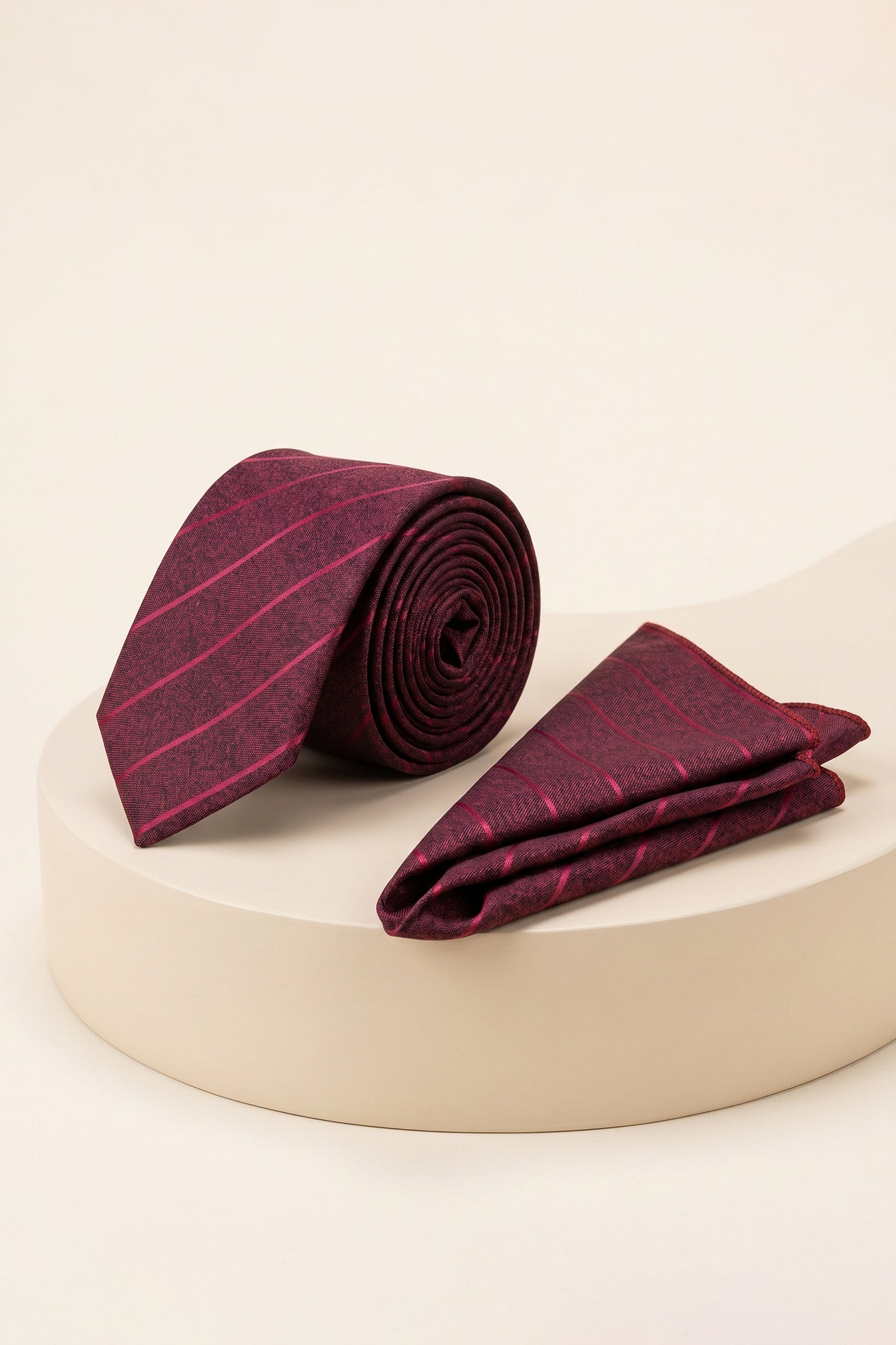Burgundy Slim Tie with Repp Stripes – 2-Piece Set