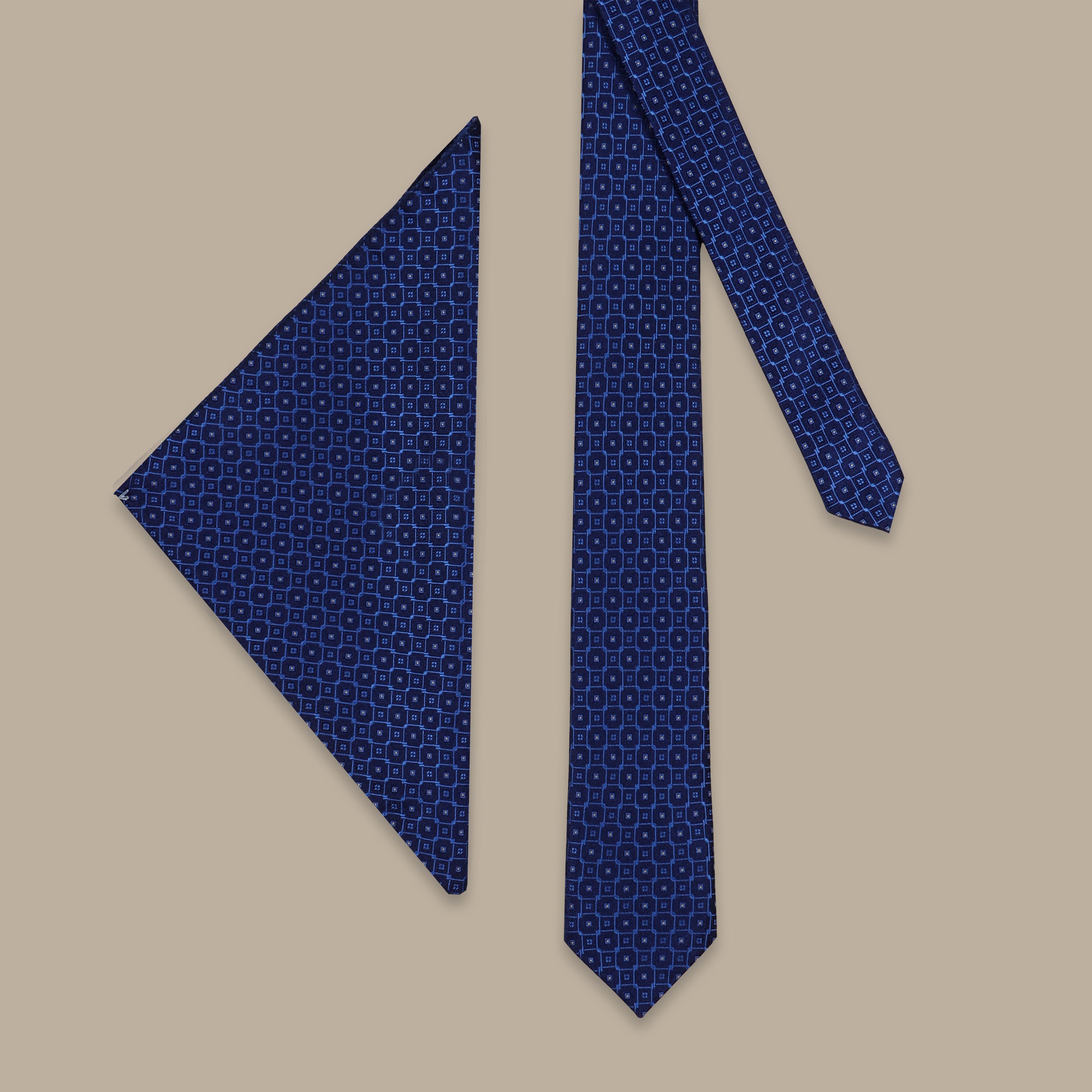 Navy Slim Tie with Light Blue Intersecting Squares – 2-Piece Set