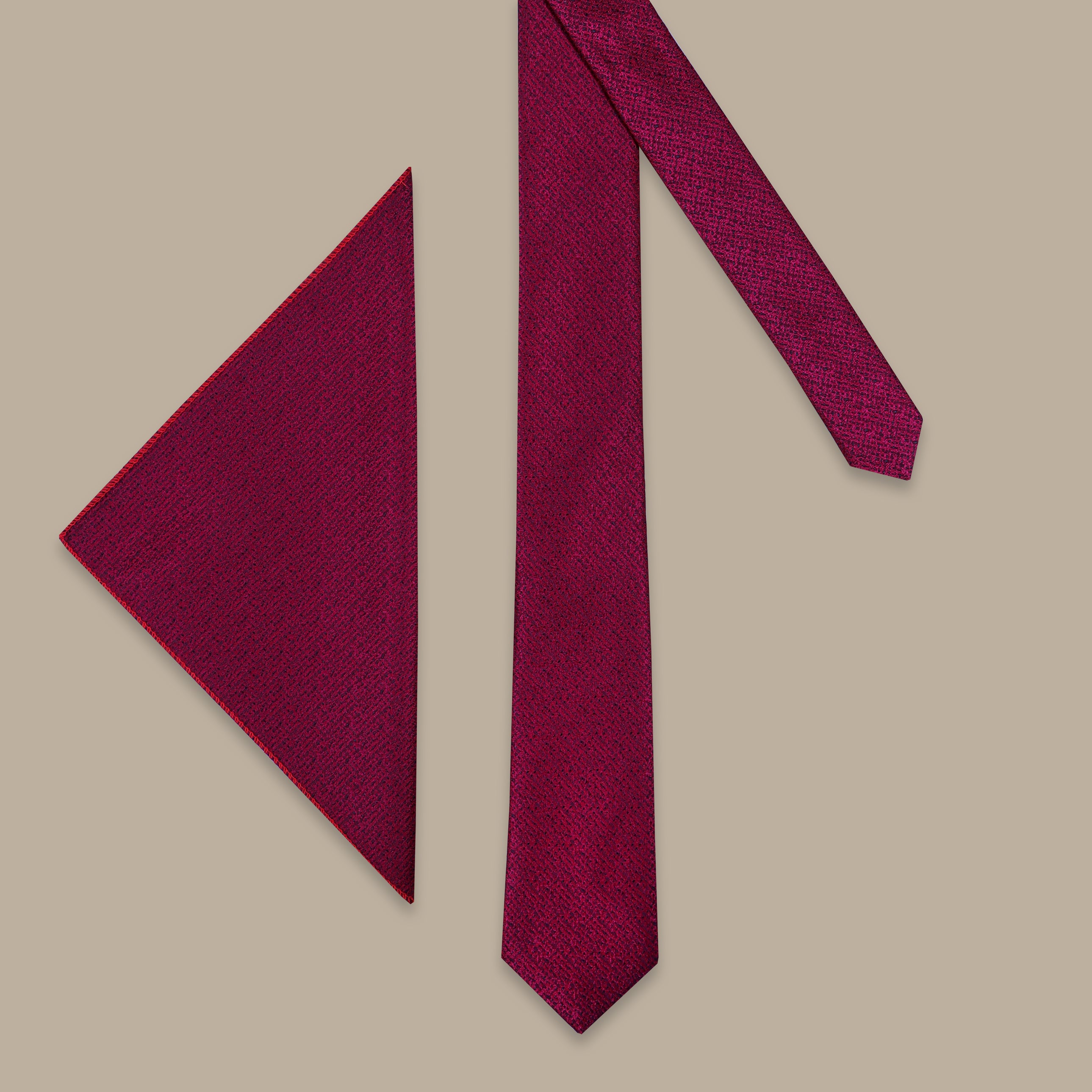 Black Structured Tie with Burgundy Accents – 2 Pieces