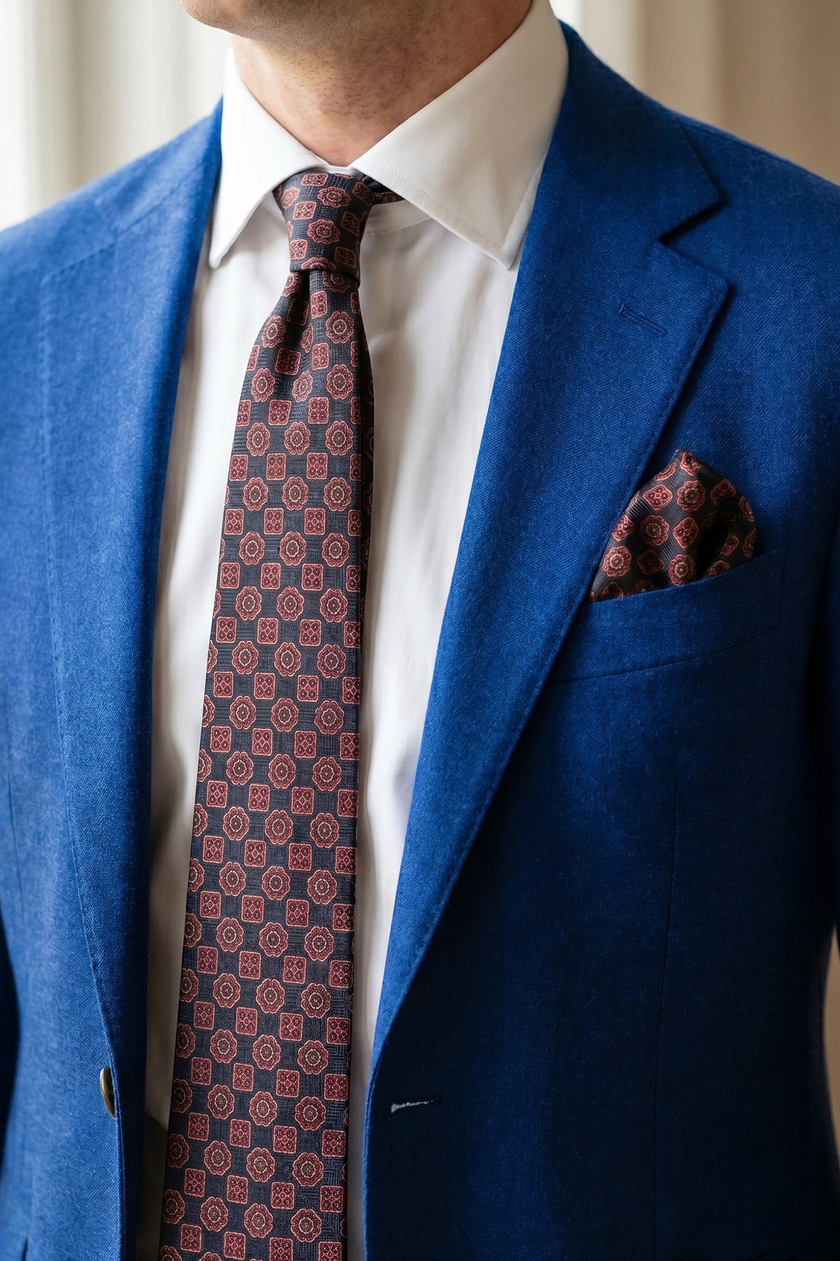 Burgundy Vintage Pattern Tie with Black Details – 2 Pieces