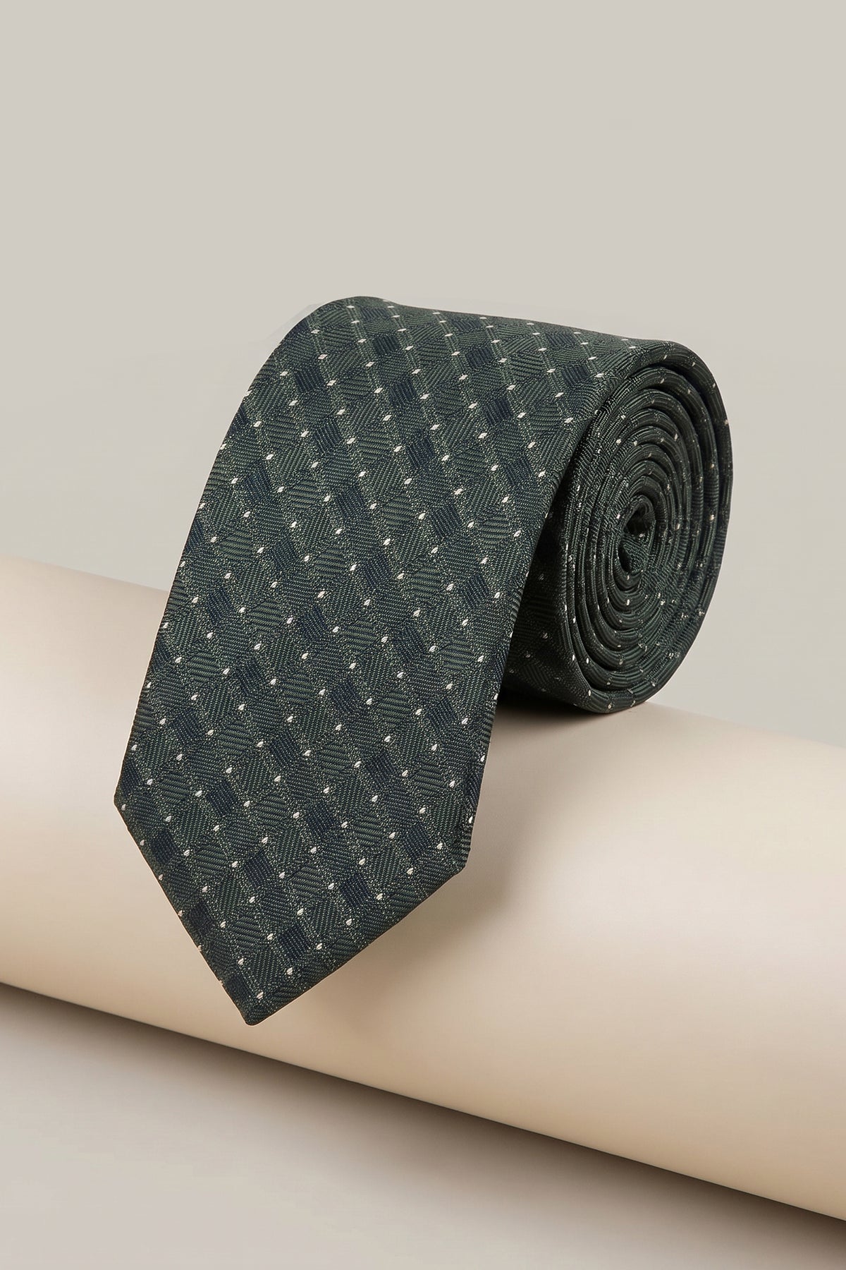 Geometric Lattice: Olive Printed Tie