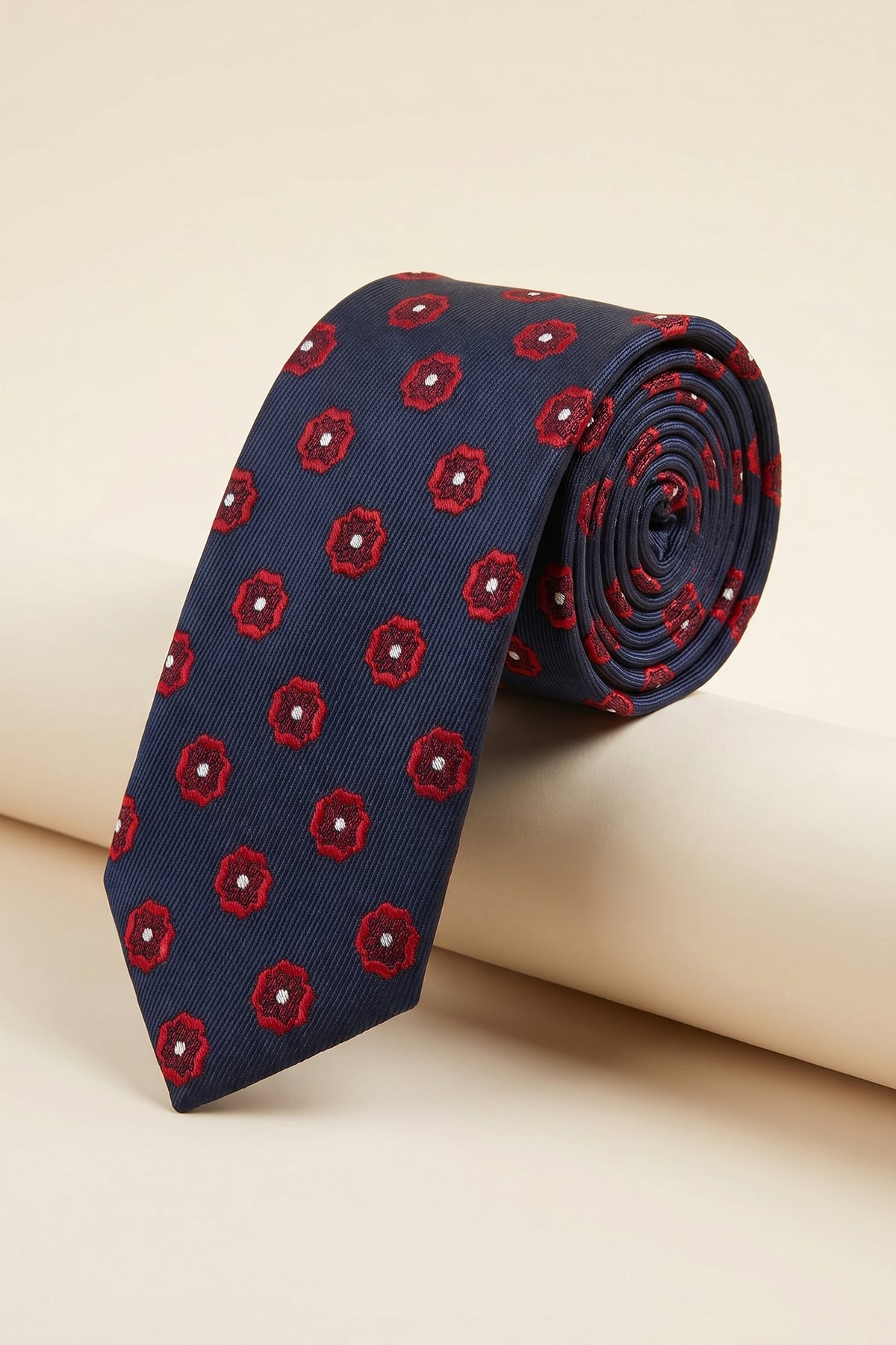 Crimson Bloom: Navy Printed Tie