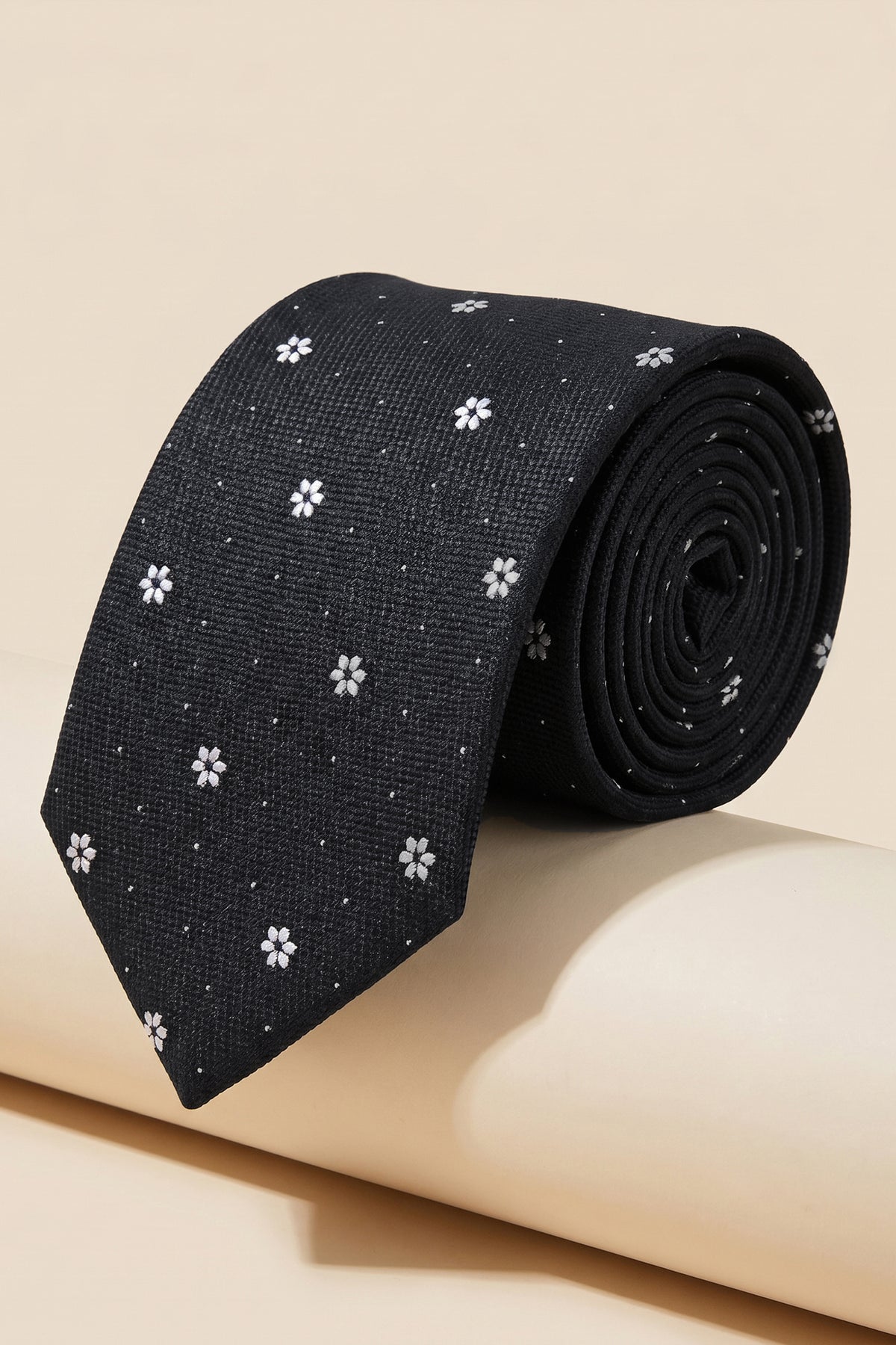 White Blossom: Black Woven Tie