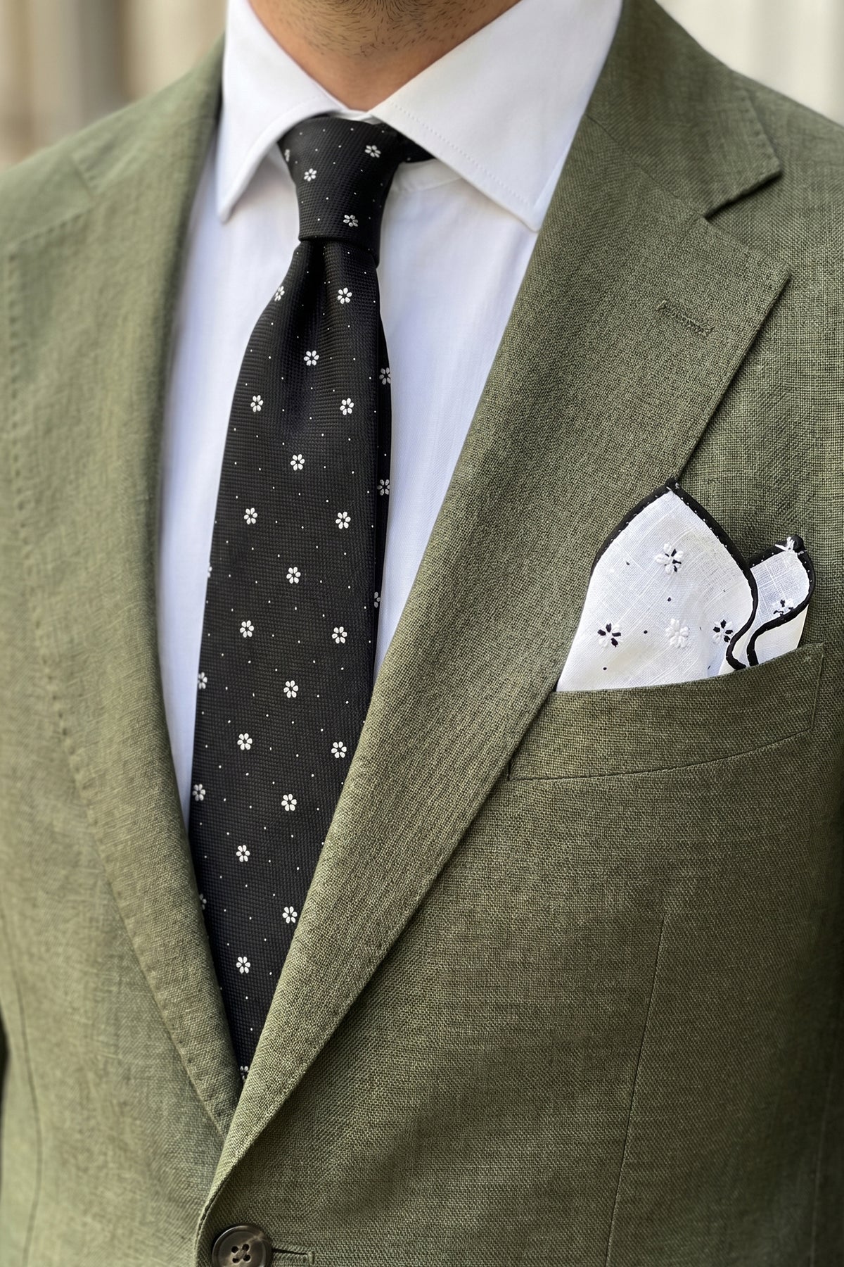 White Blossom: Black Woven Tie