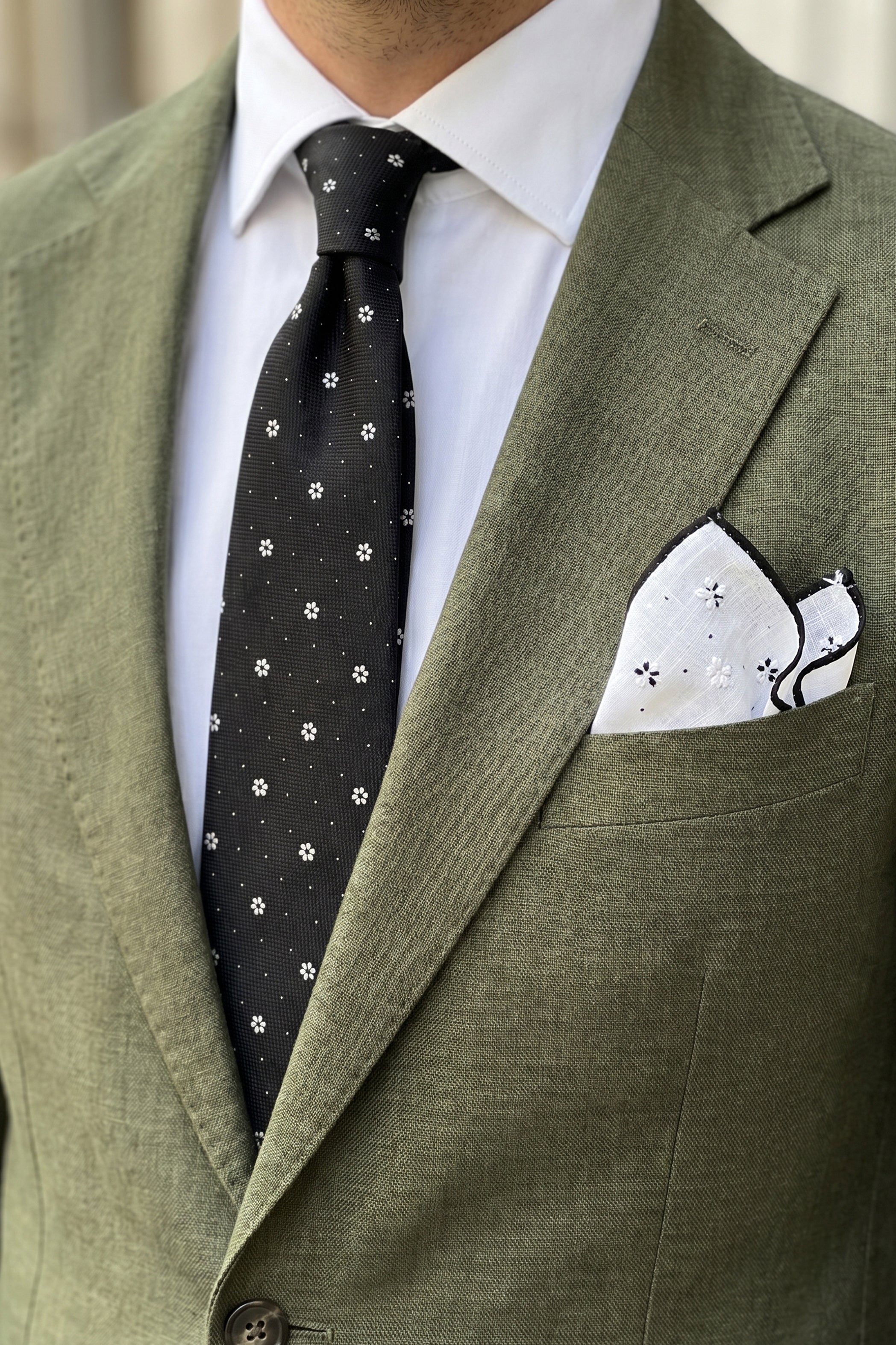 White Blossom: Black Woven Tie