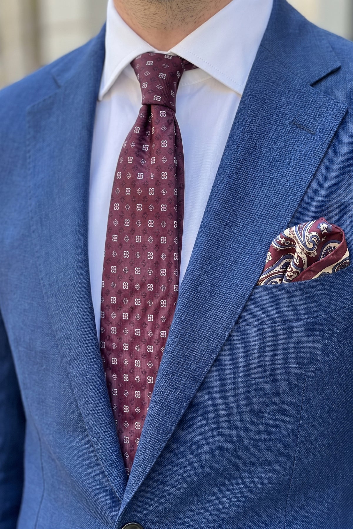 Printed Flower Pattern Burgundy Tie