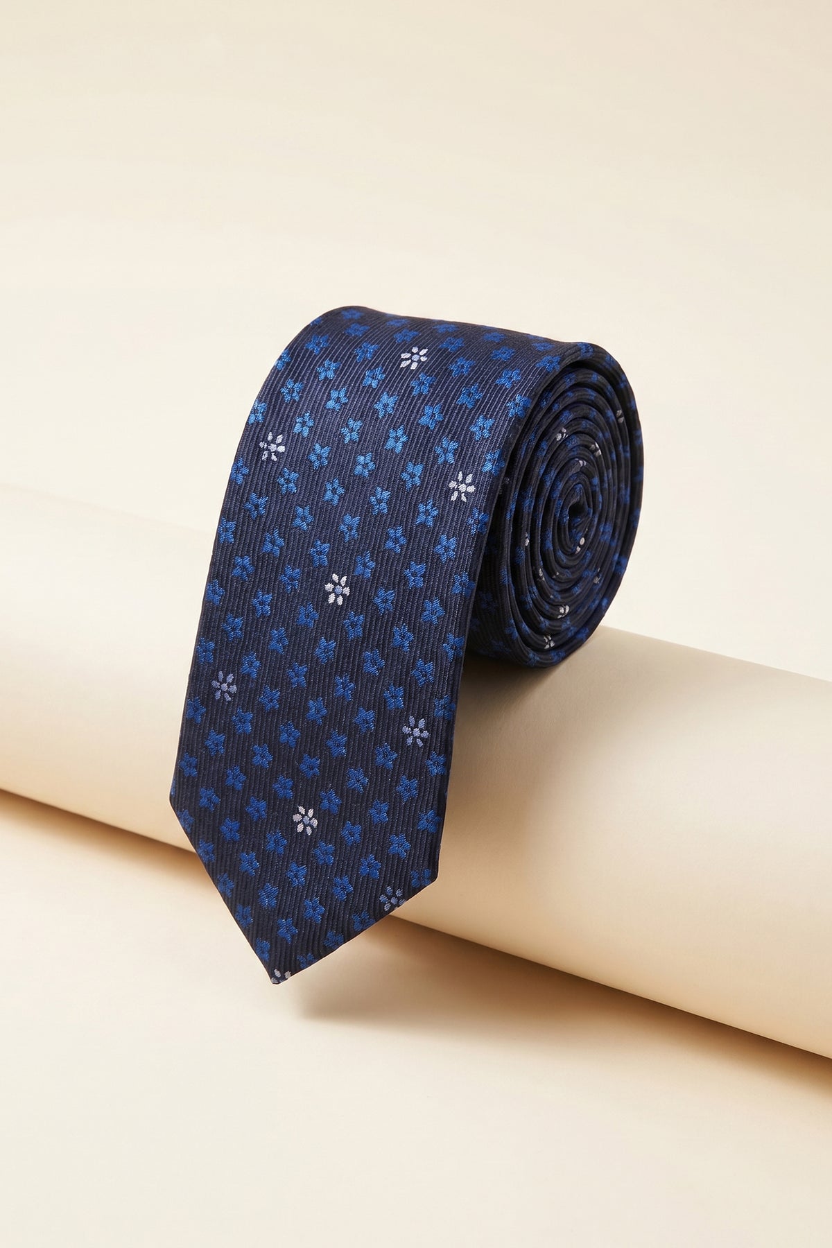 Blue Floral Silk Dark Navy Tie