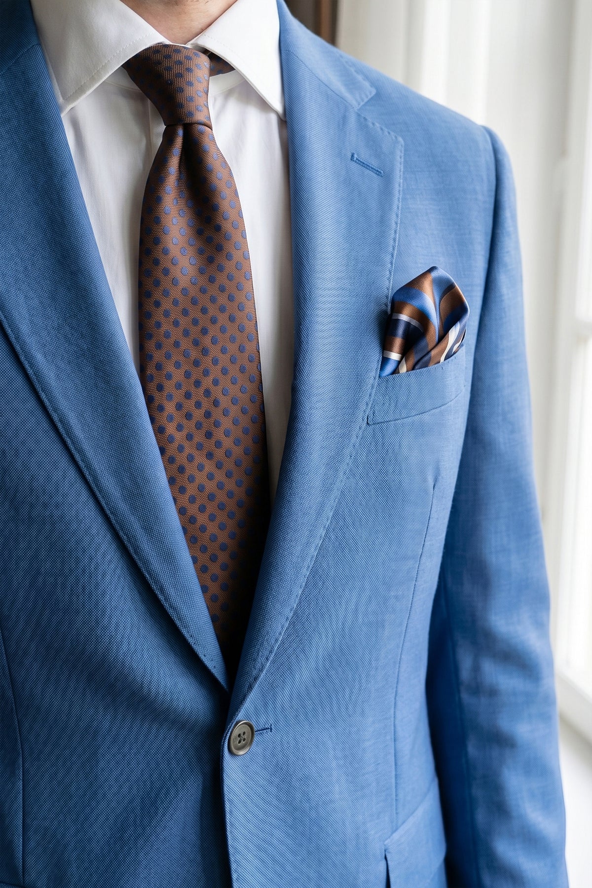 Navy Polka: Brown Woven Tie