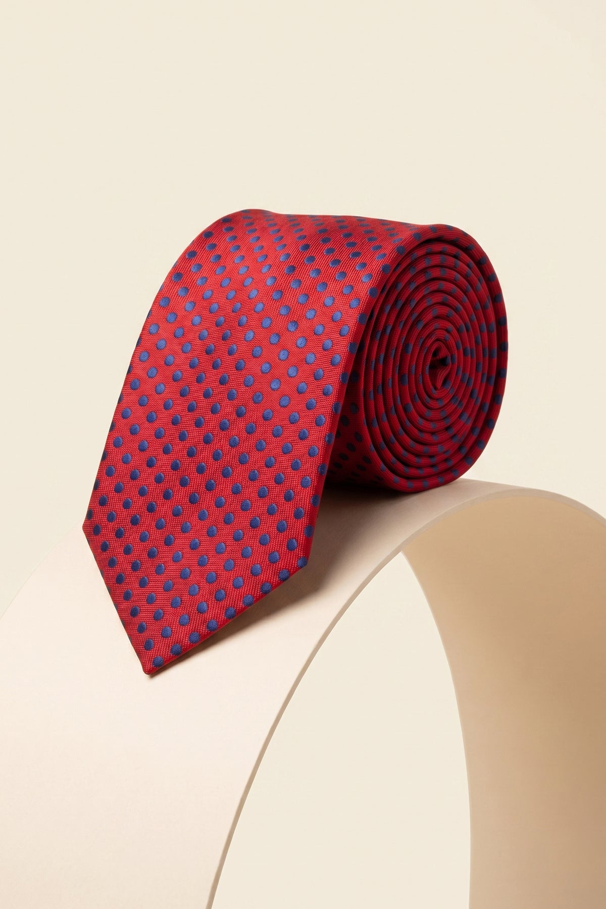 Navy Polka: Red Woven Tie