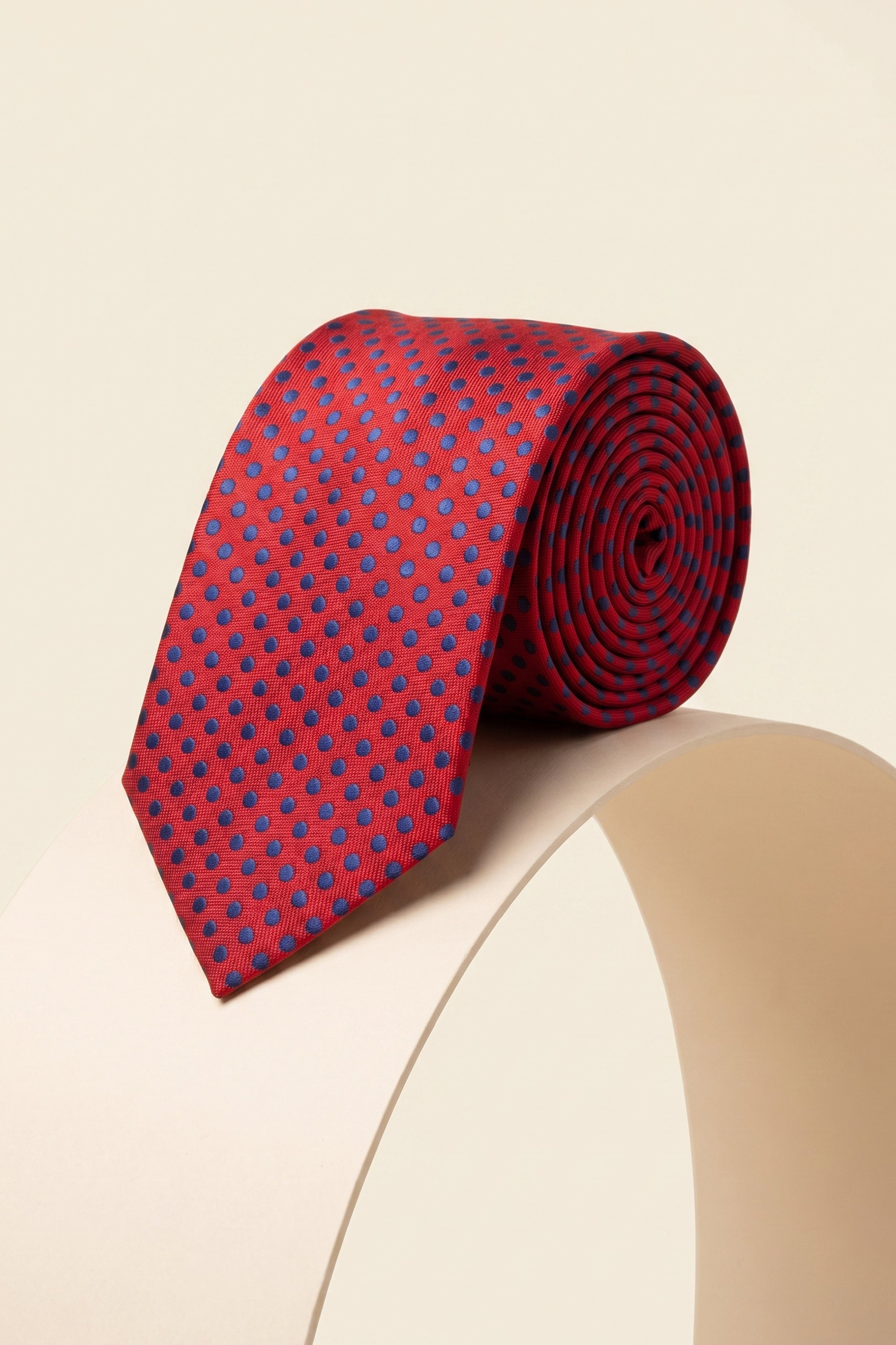 Navy Polka: Red Woven Tie