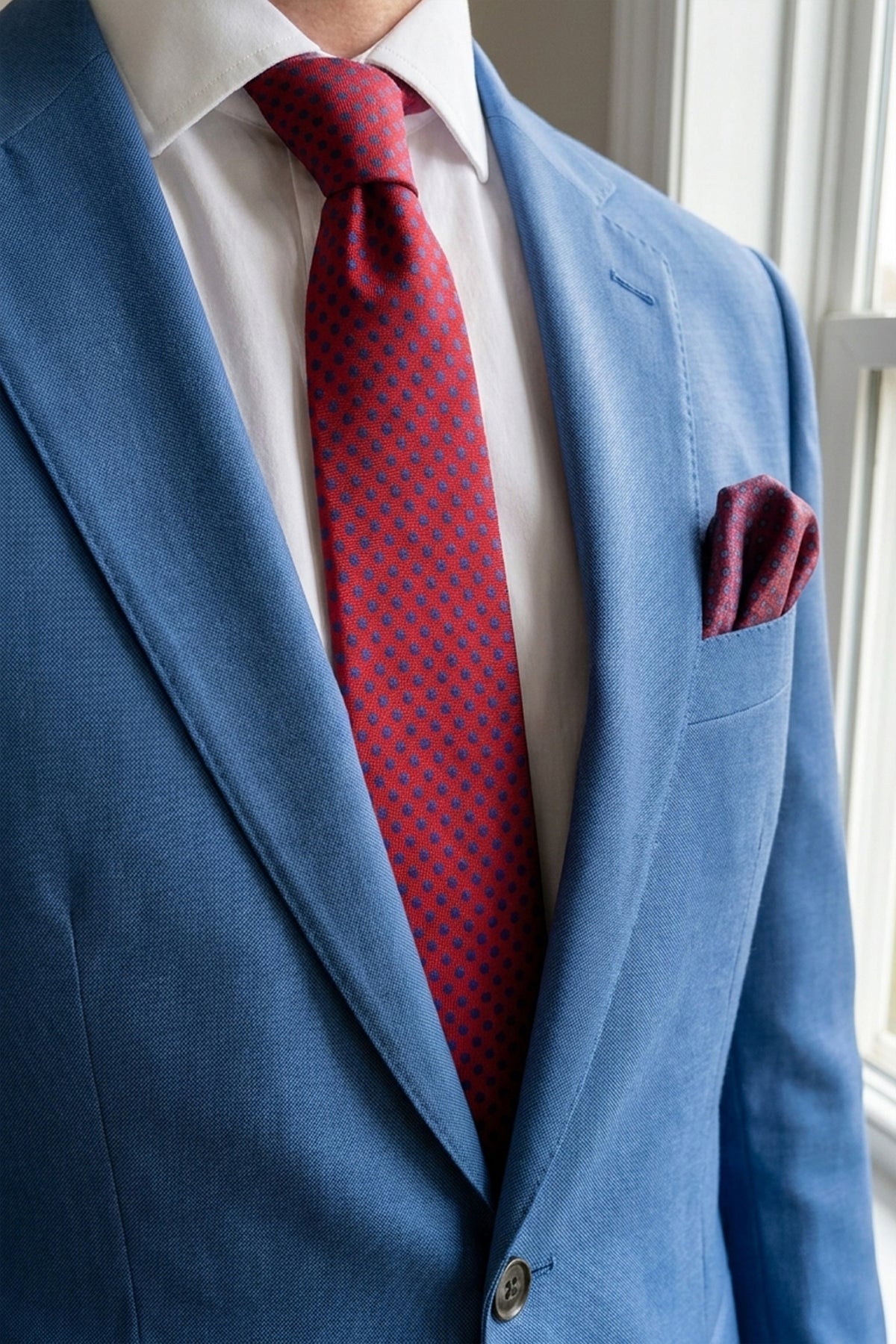 Navy Polka: Red Woven Tie