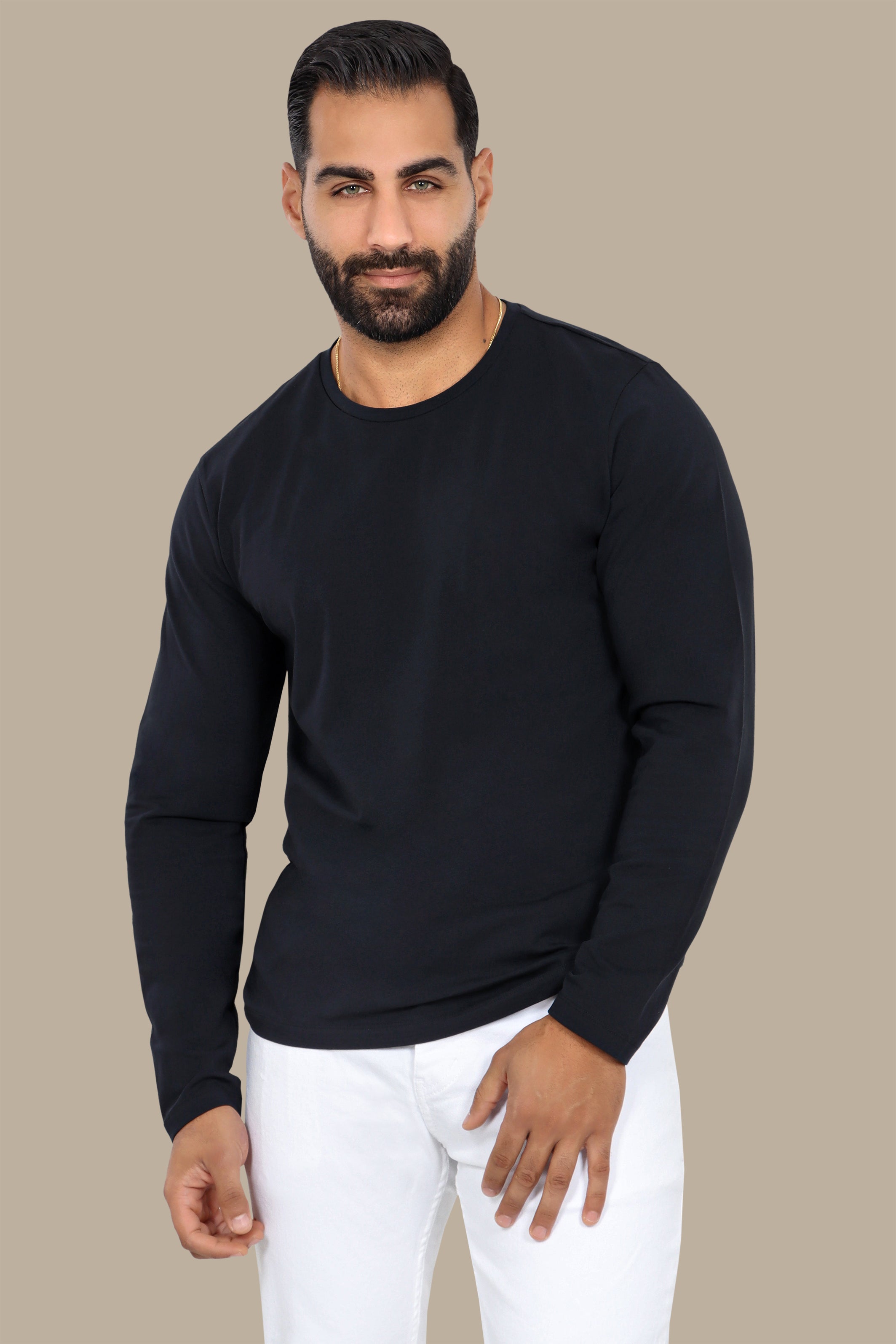 Navy Long Sleeve Round Neck Top