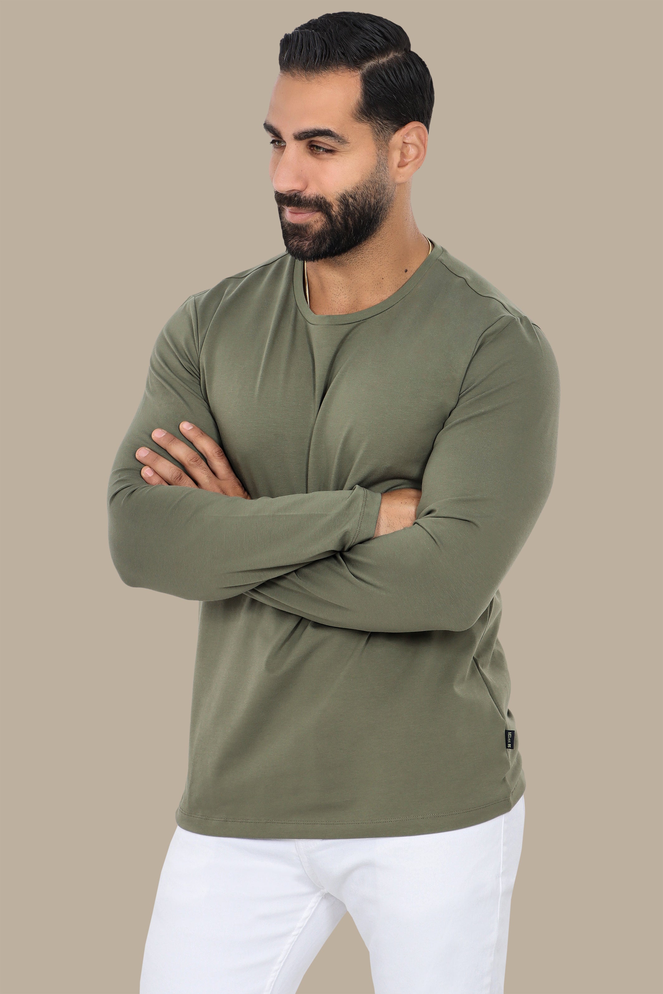 Khaki Long Sleeve Round Neck Top