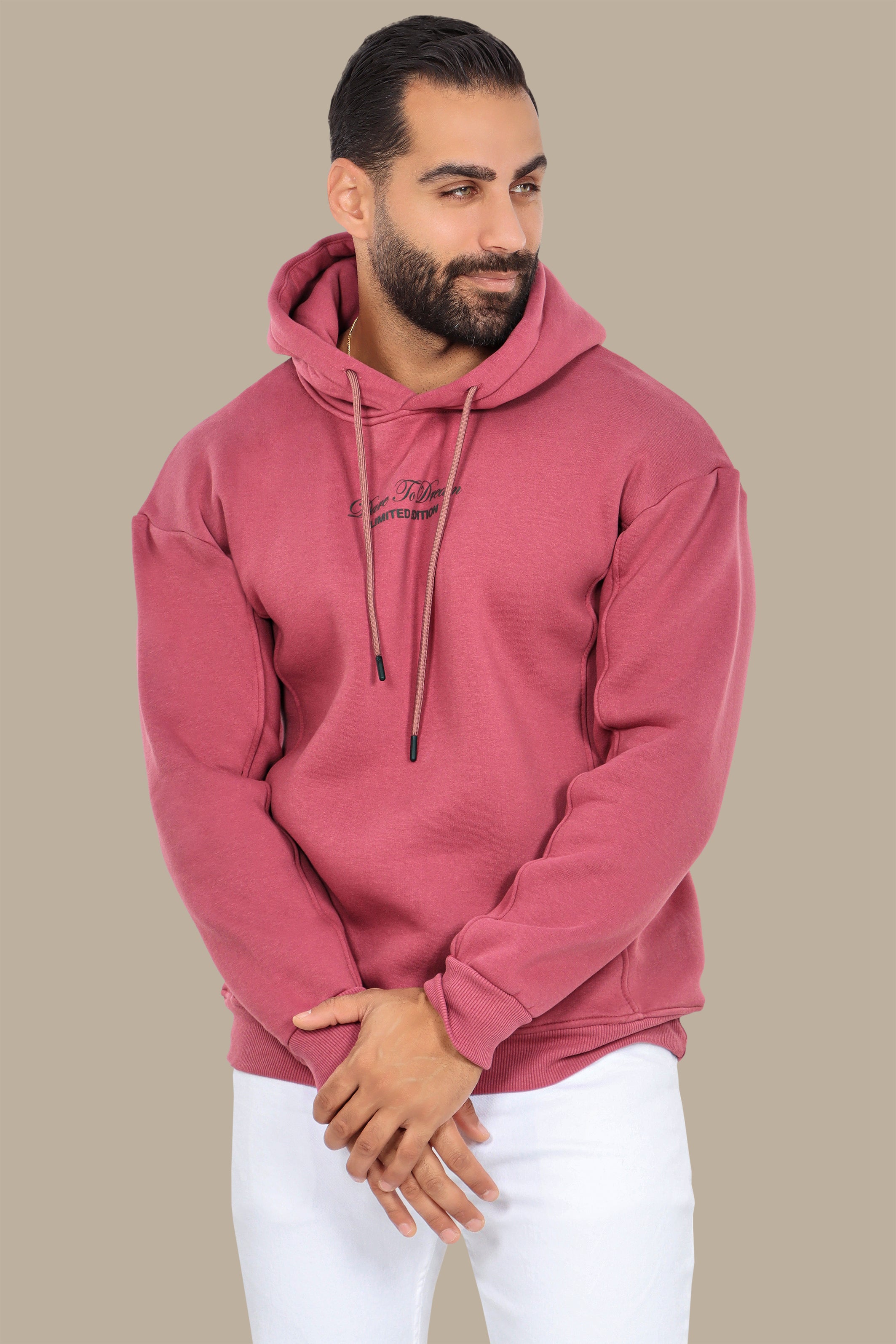 Dreamscape: Oversized Dark Pink Printed Hoodie