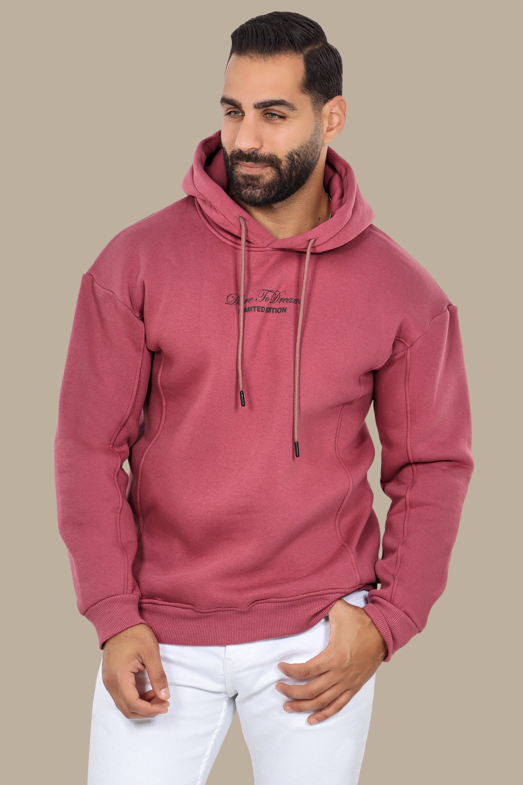 Dreamscape: Oversized Dark Pink Printed Hoodie