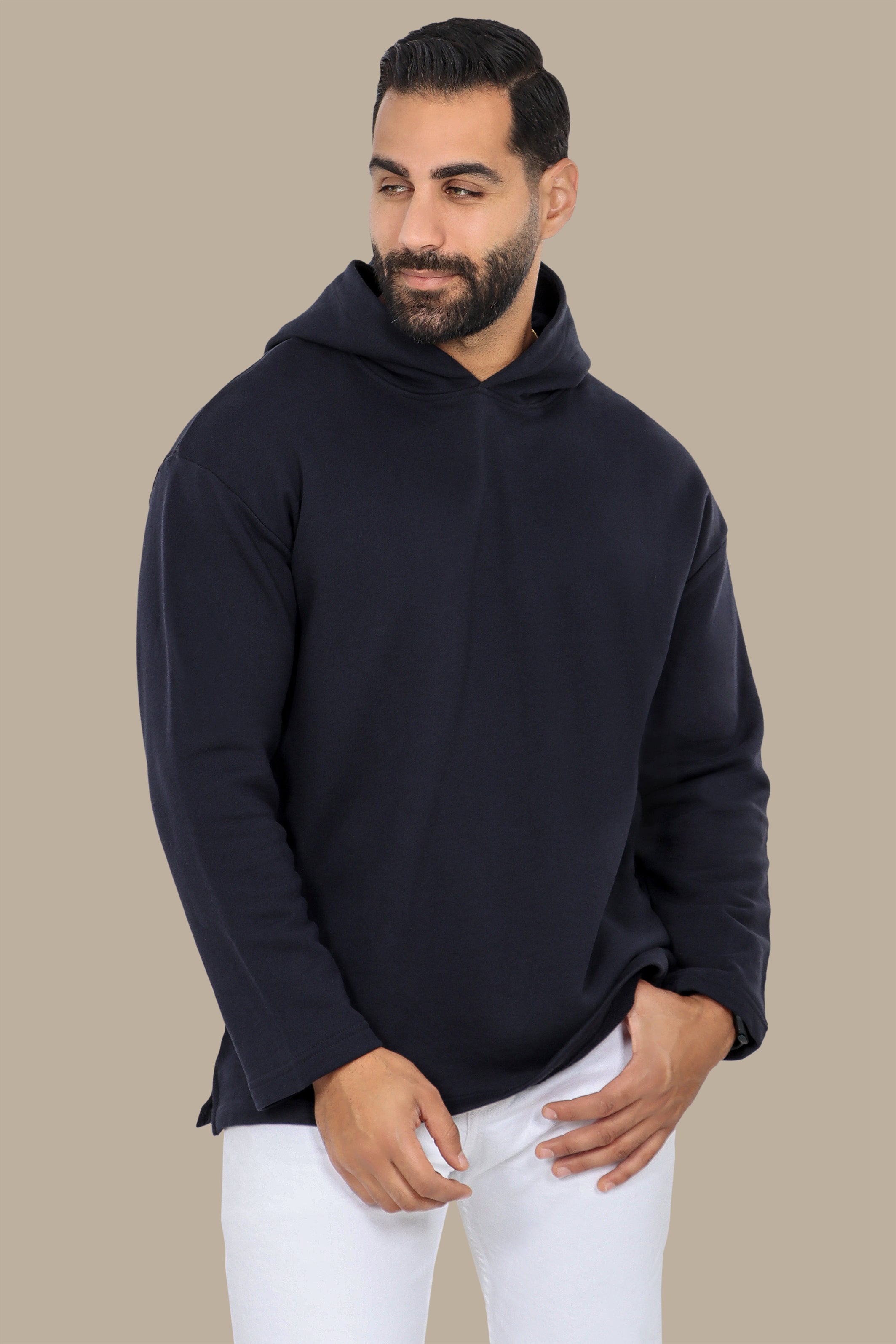 Plain Hooded Sweatshirt in Navy