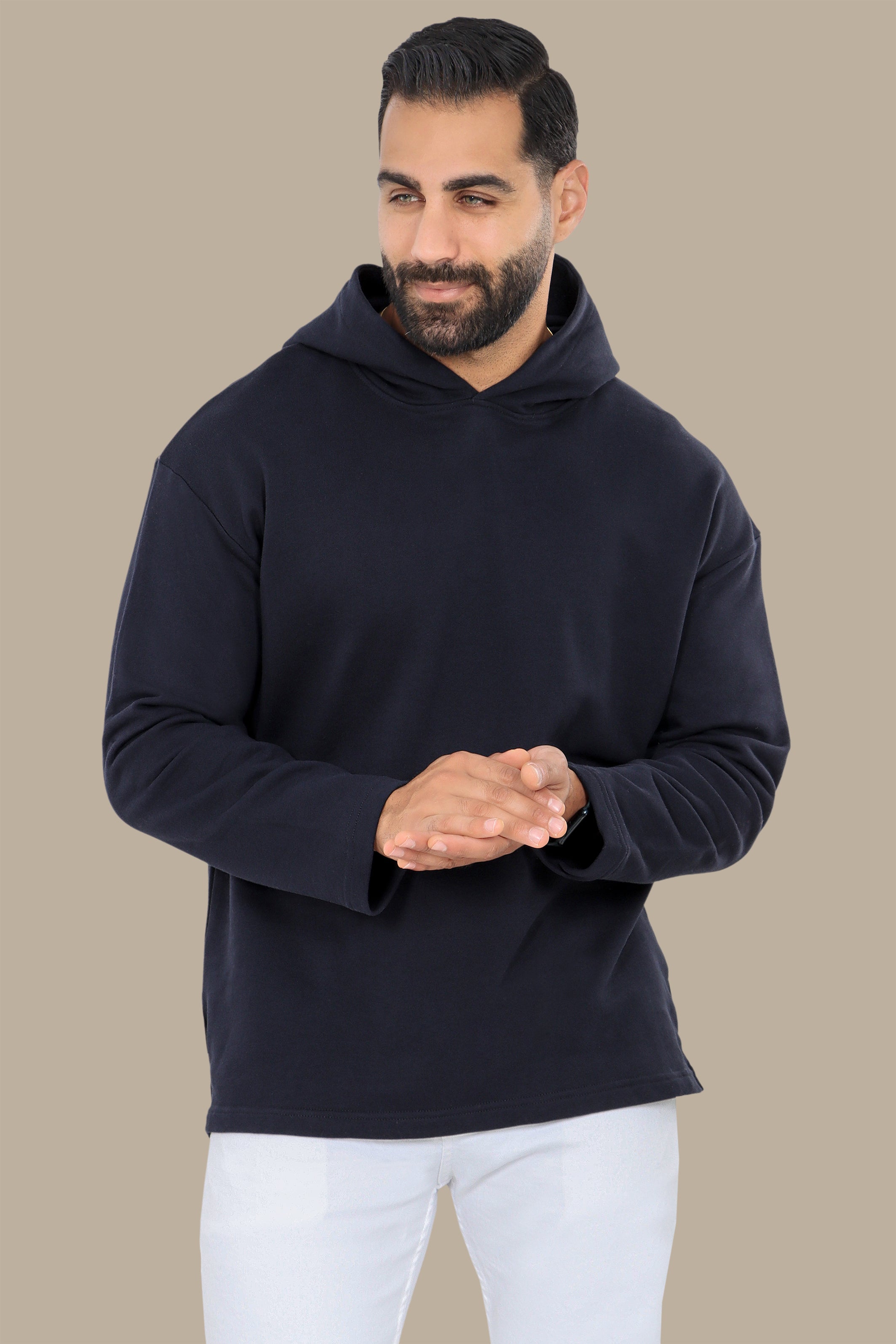 Plain Hooded Sweatshirt in Navy