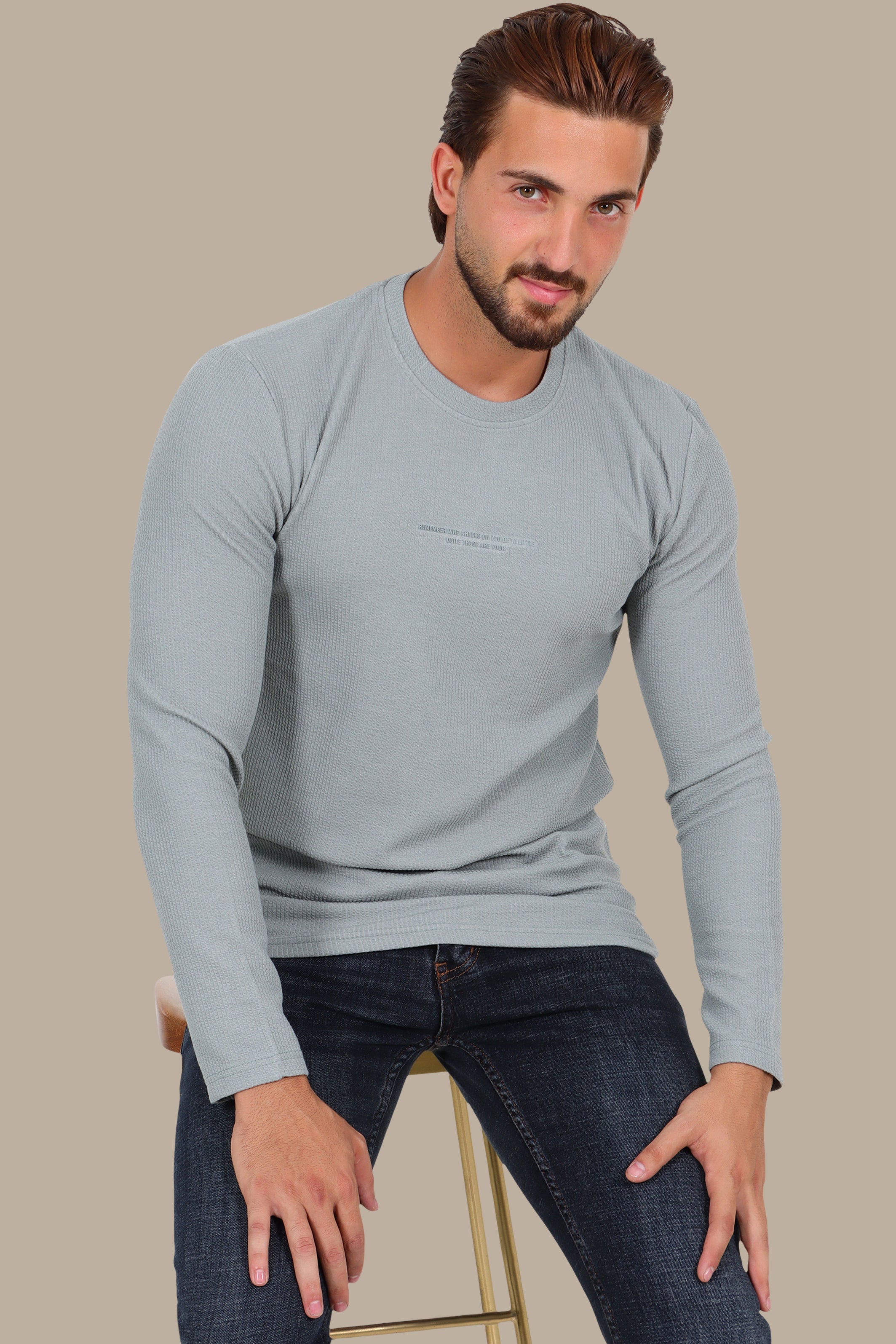 Grey “Who Checks” Ribbed Long Sleeve