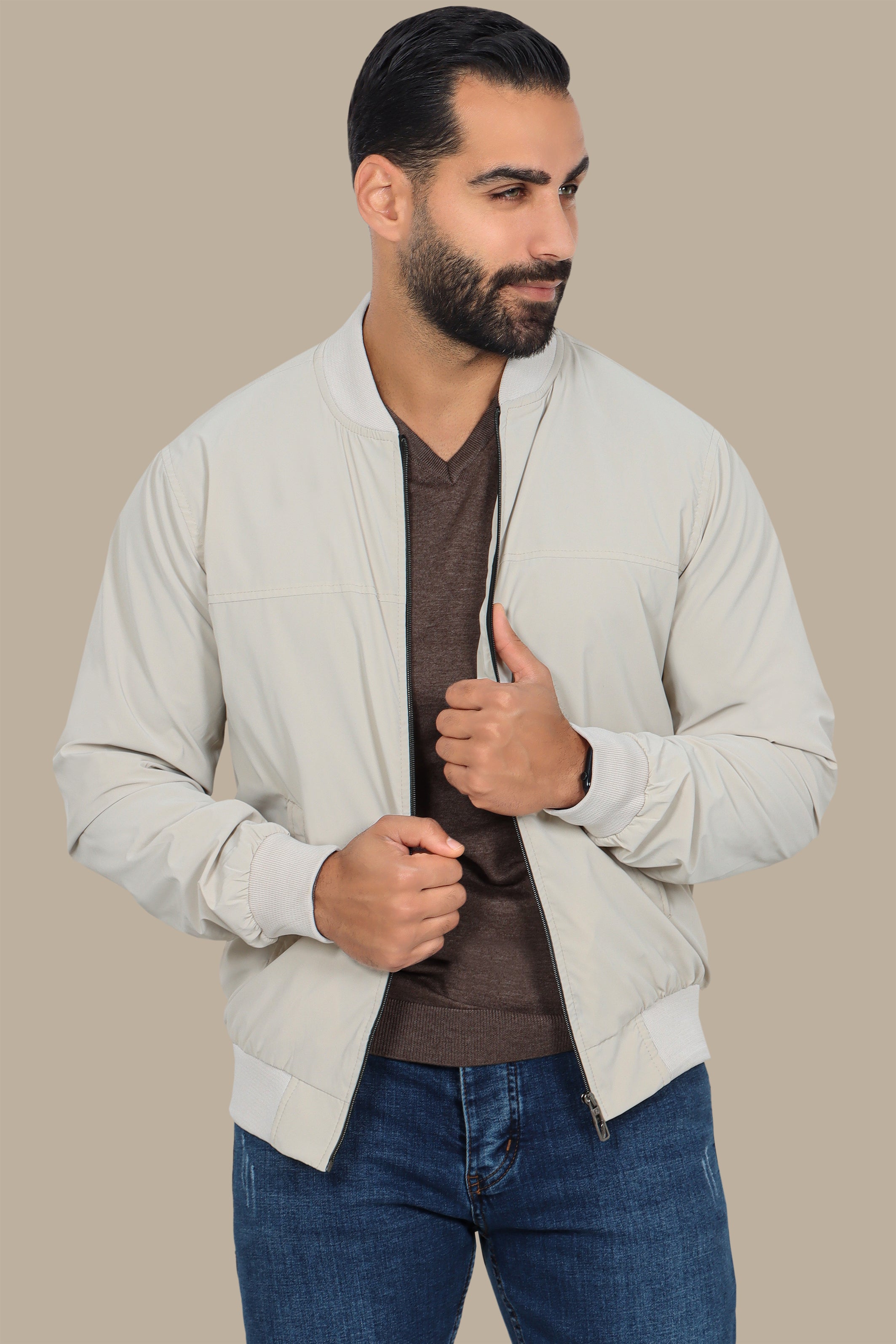 Beige Waterproof Blouson – Sleek & Functional