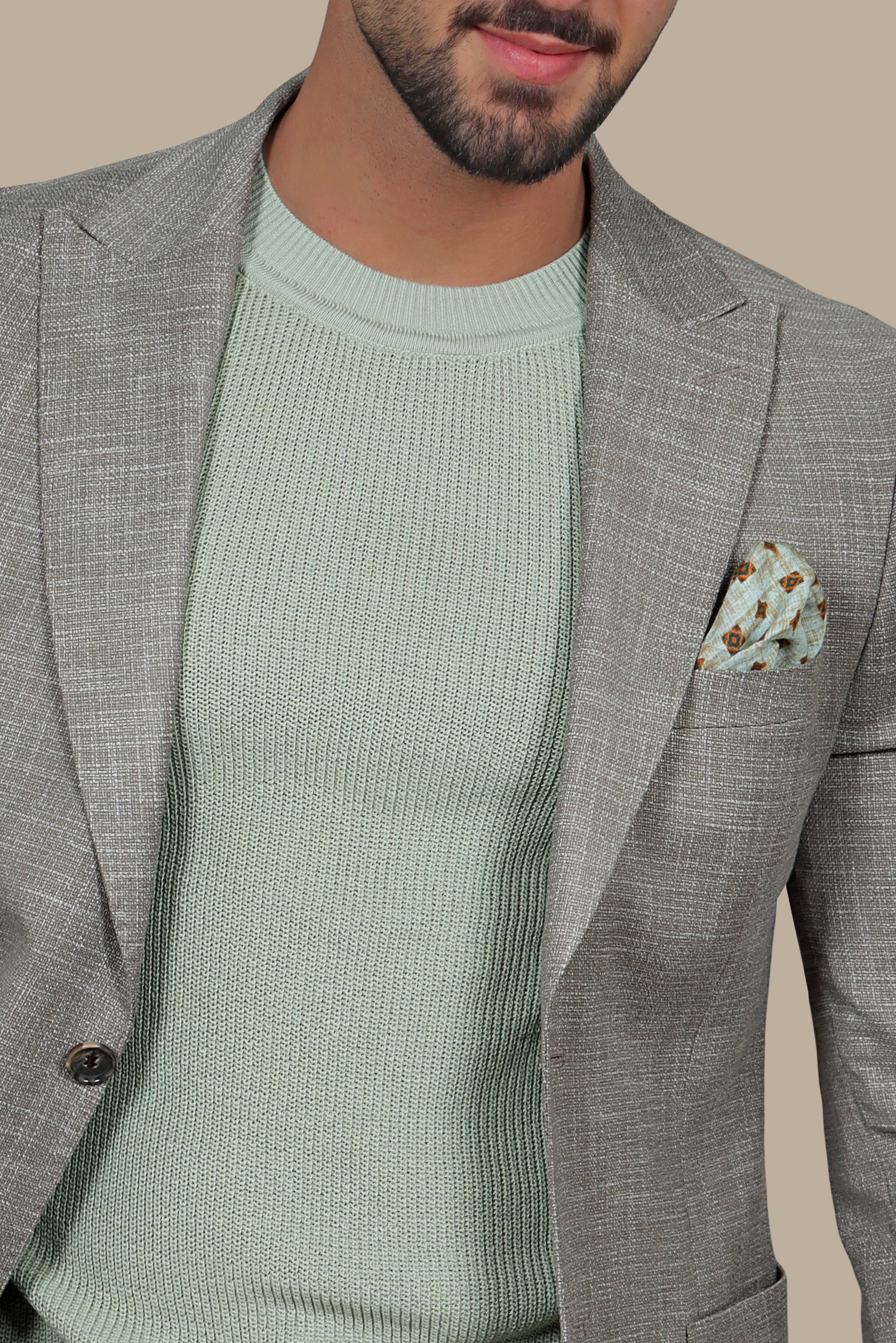 Olive Cotton Fil-a-Fil Blazer with Peak Lapel