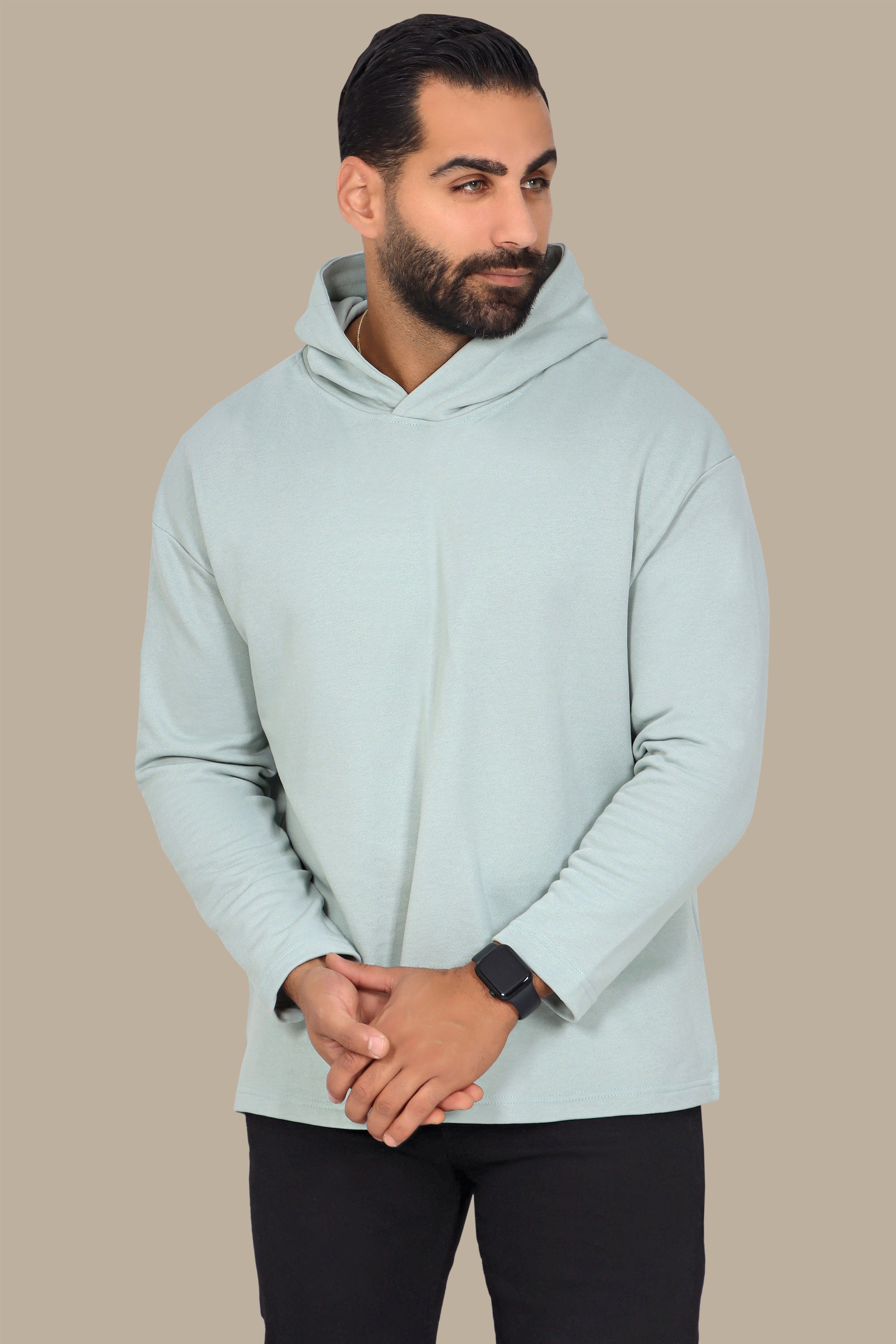 Basic Hooded Sweatshirt in Light Green