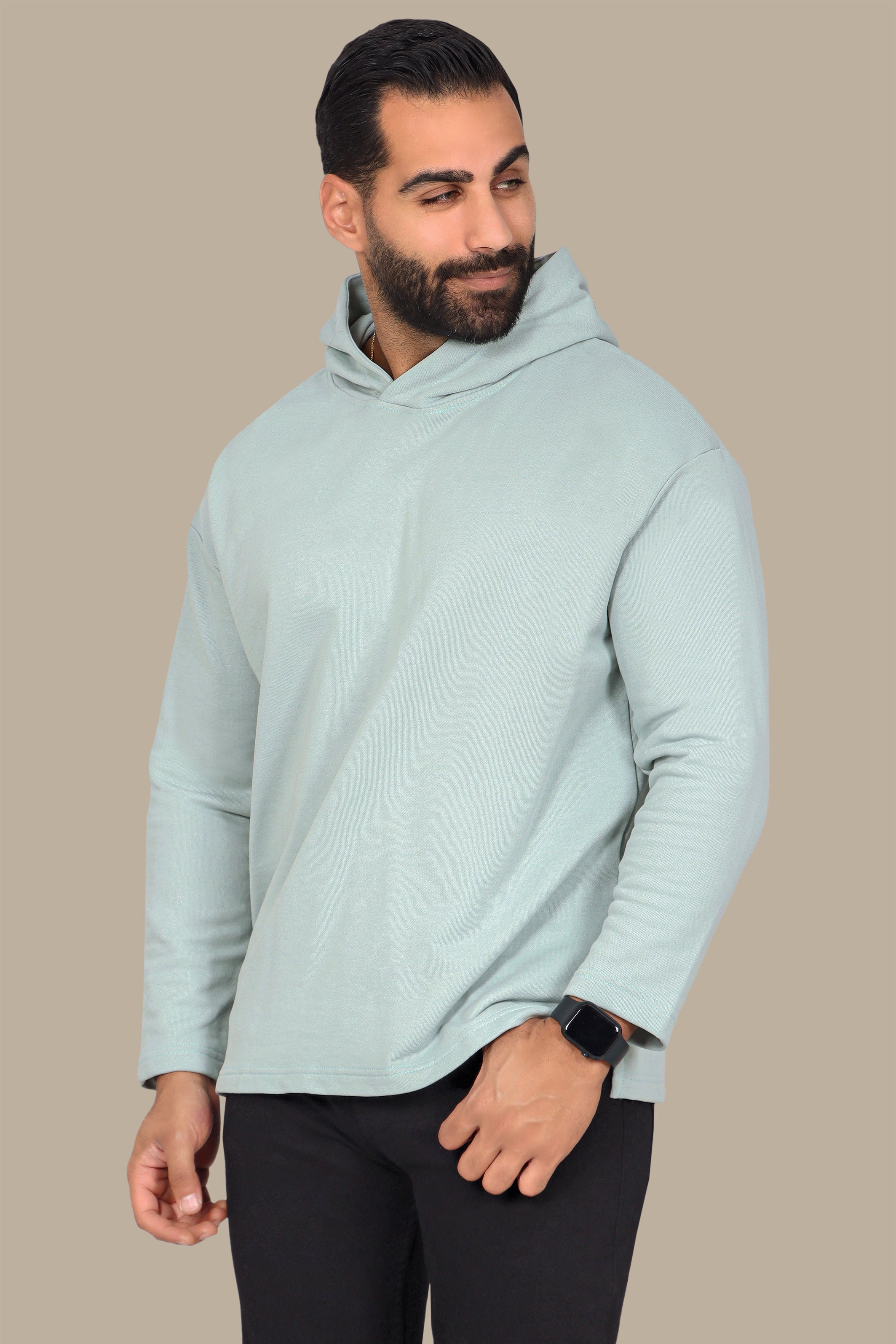 Basic Hooded Sweatshirt in Light Green