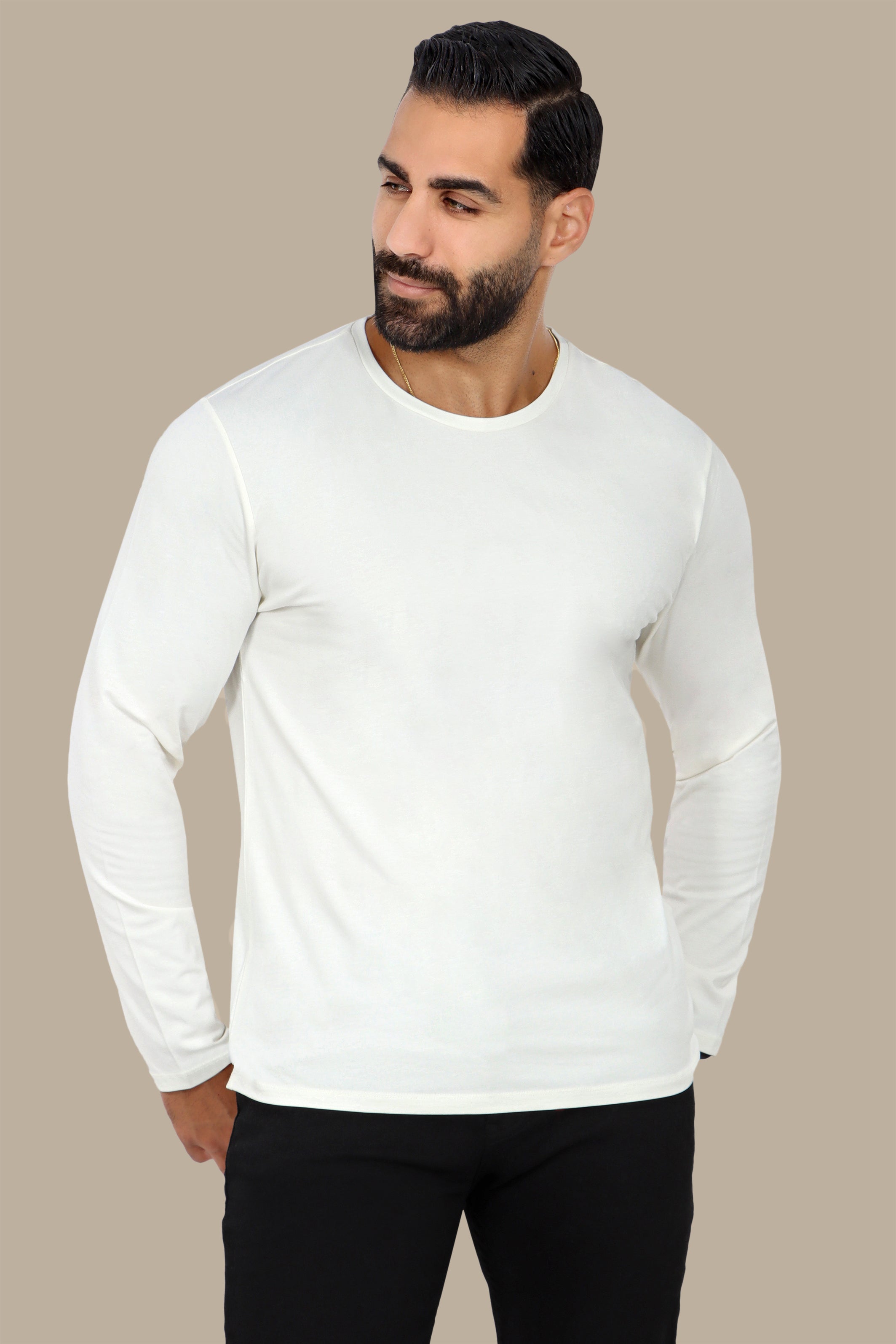 White Long Sleeve Round Neck Top