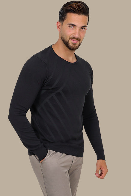 Black Striped Double-Neck Sweater