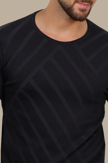 Black Striped Double-Neck Sweater