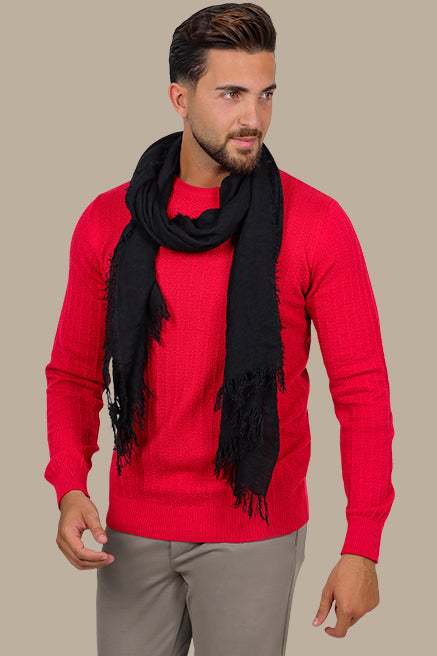 Red Round Neck Striped Sweater