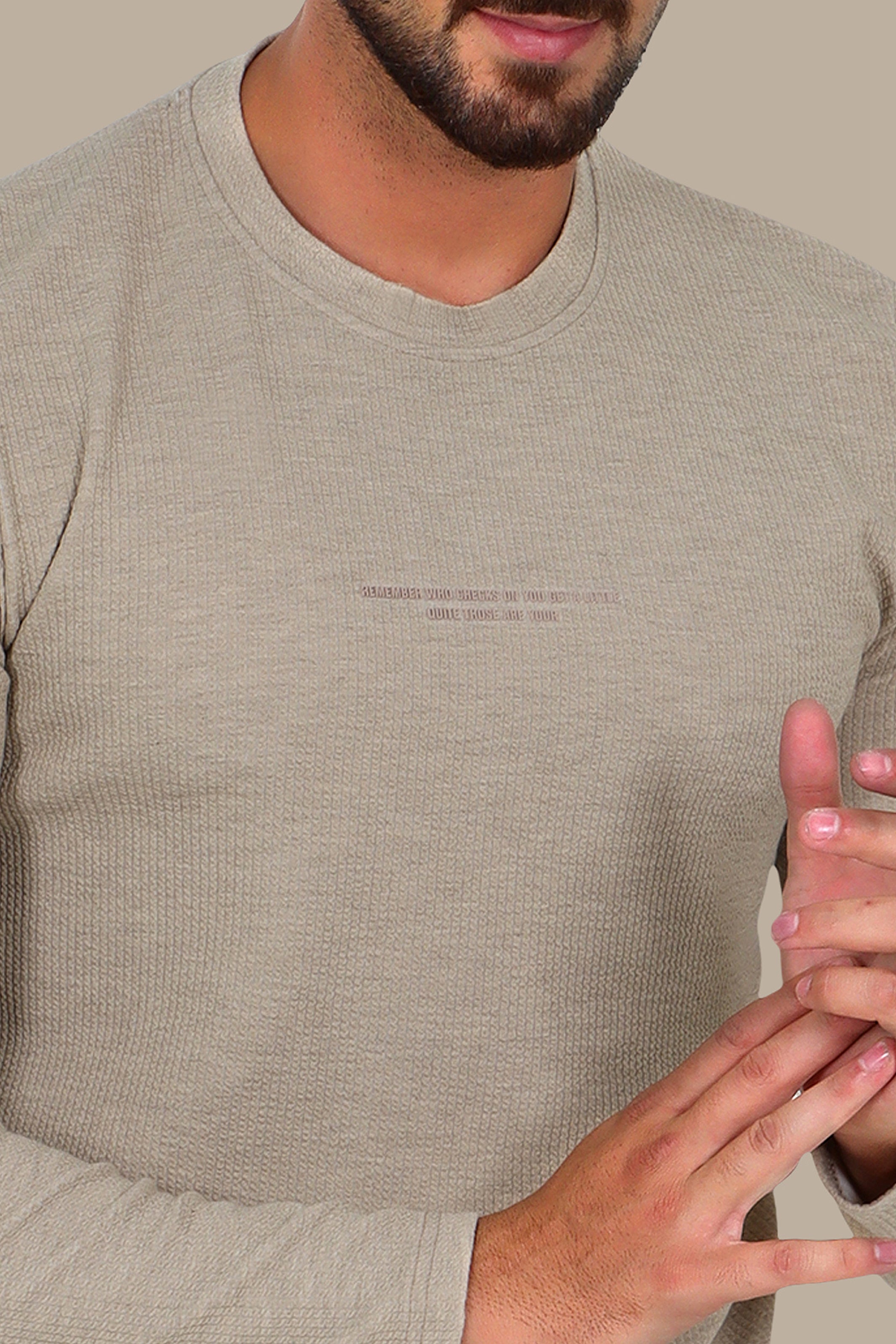 Beige “Who Checks” Ribbed Long Sleeve