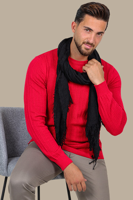 Red Round Neck Striped Sweater