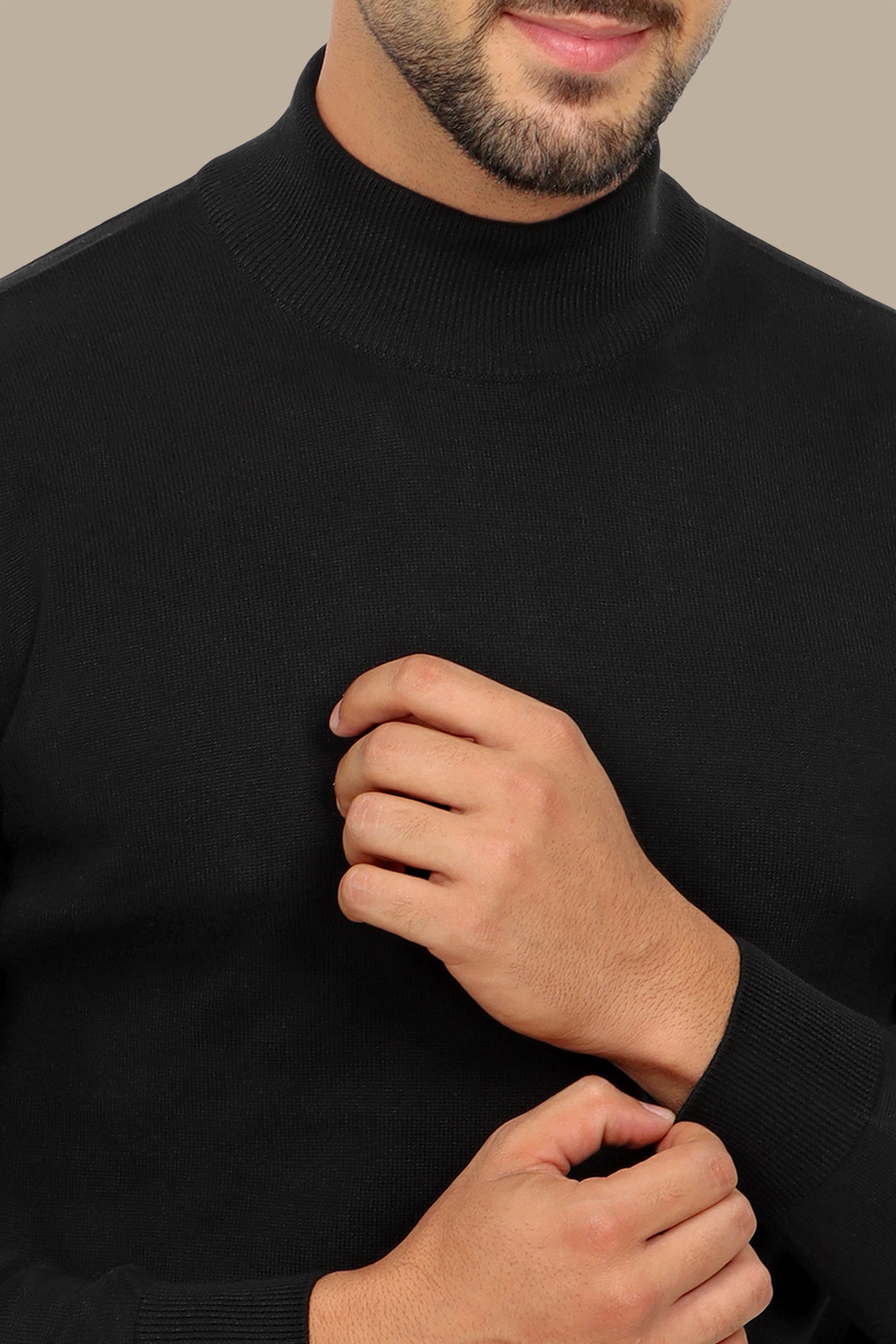 Black High Neck Basic Sweater