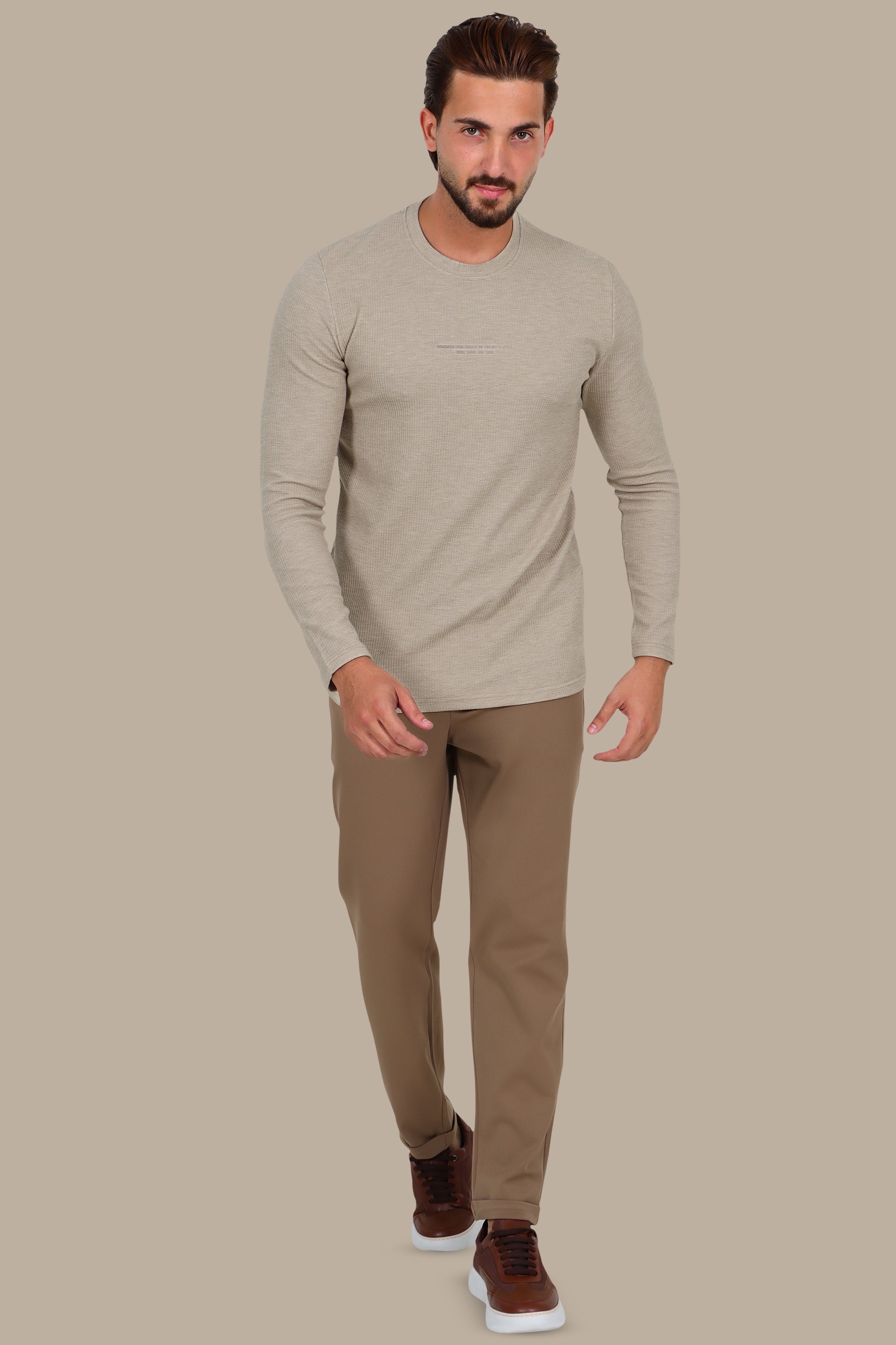 Beige “Who Checks” Ribbed Long Sleeve