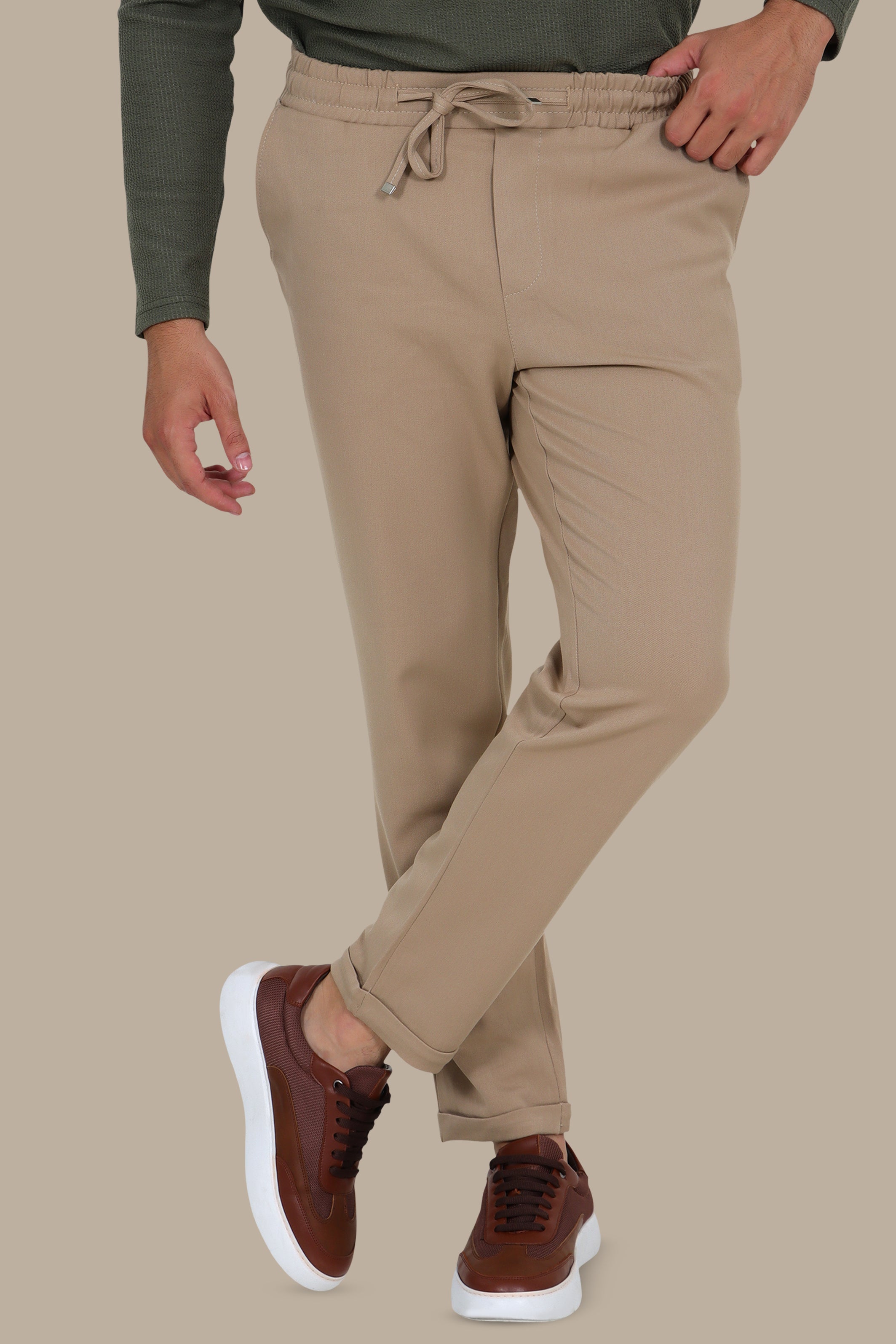 Beige Slim-Fit Jogger Pants