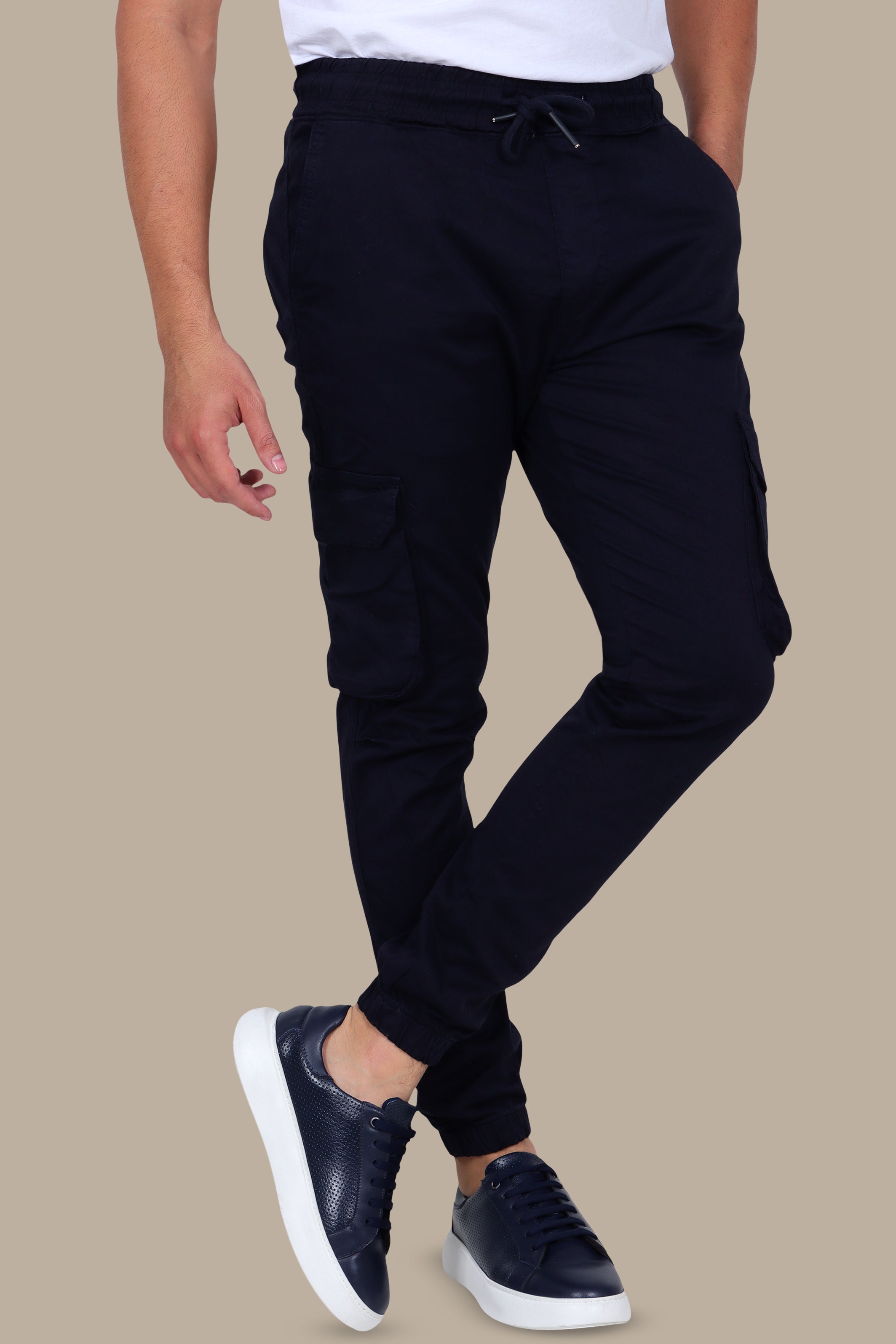 Navy Cargo Pants With Band