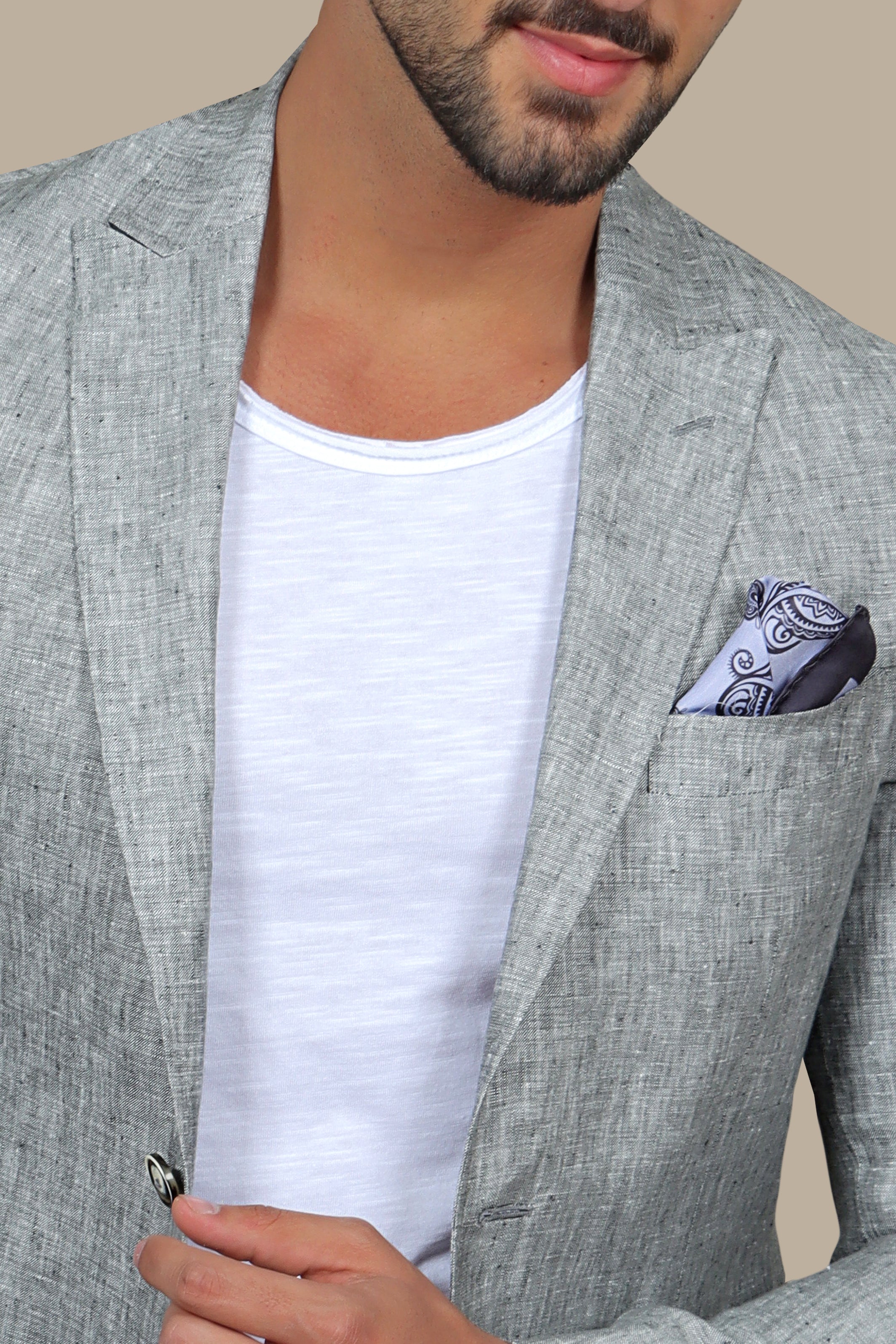 Chic Simplicity: Light Grey Linen Blazer