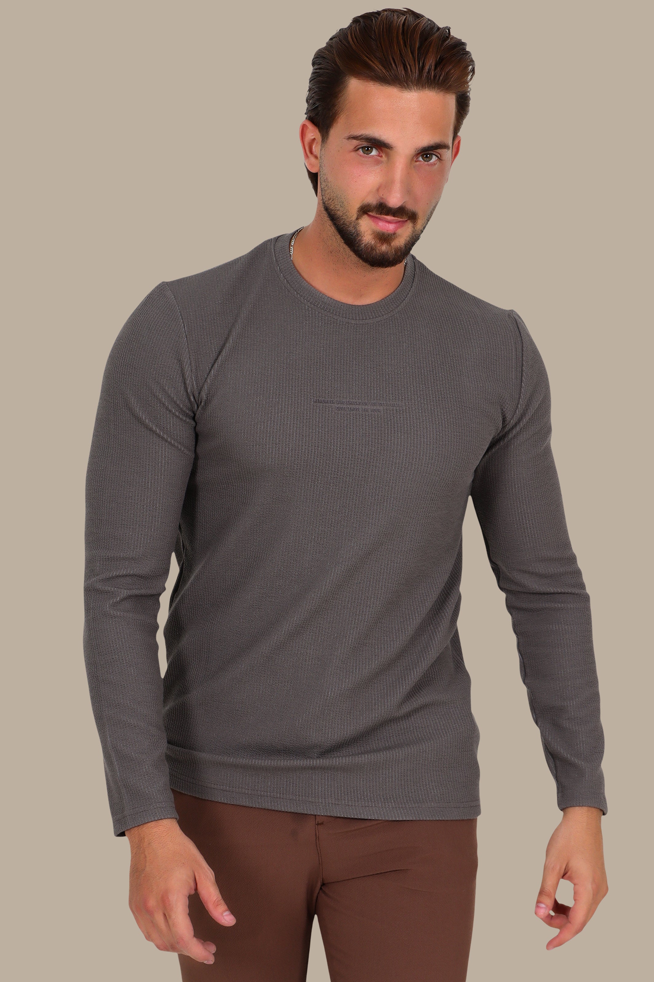 Mocha “Who Checks” Ribbed Long Sleeve