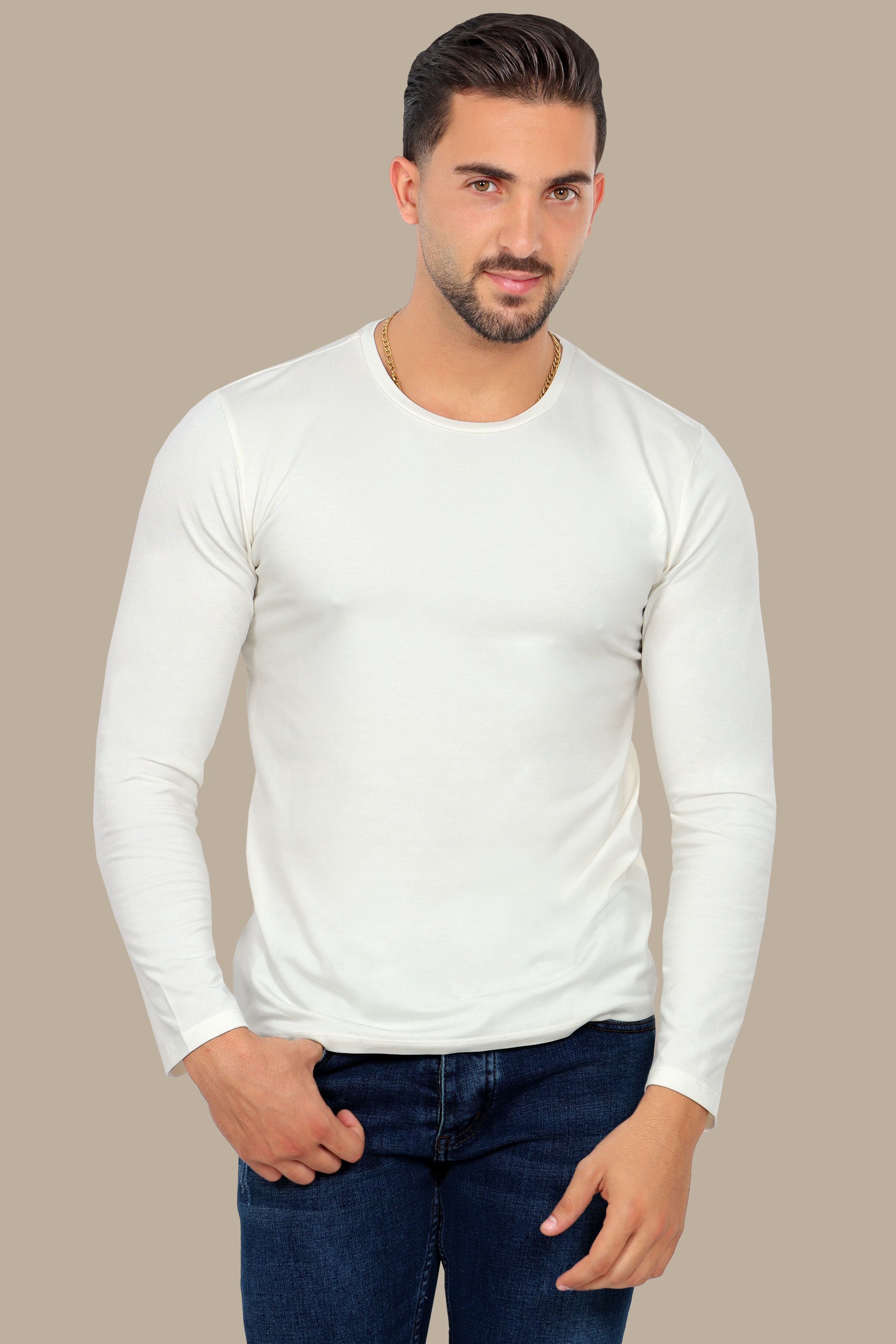 White Long Sleeve Round Neck Top