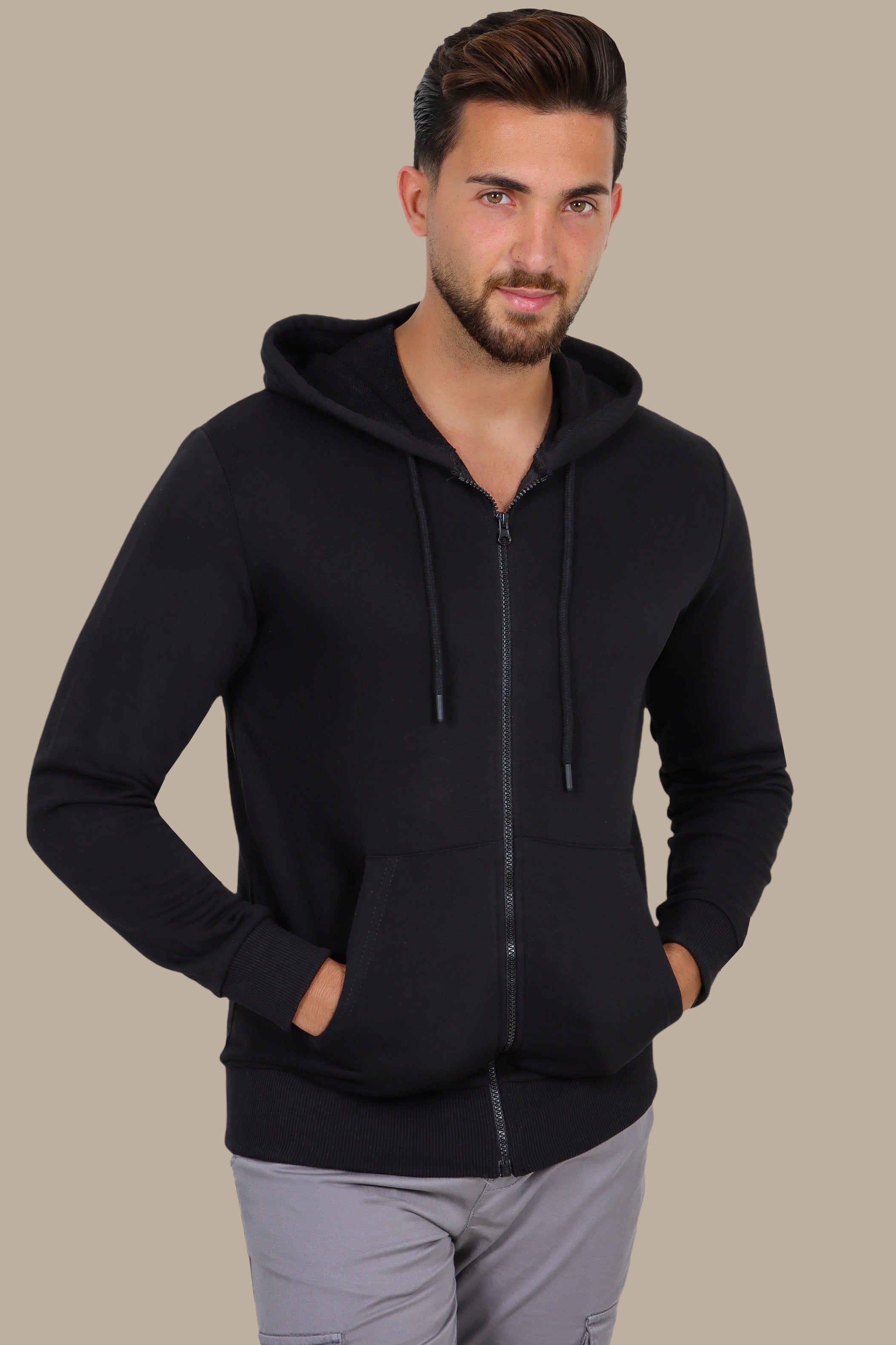 Black Full-Zip Basic Hoodie