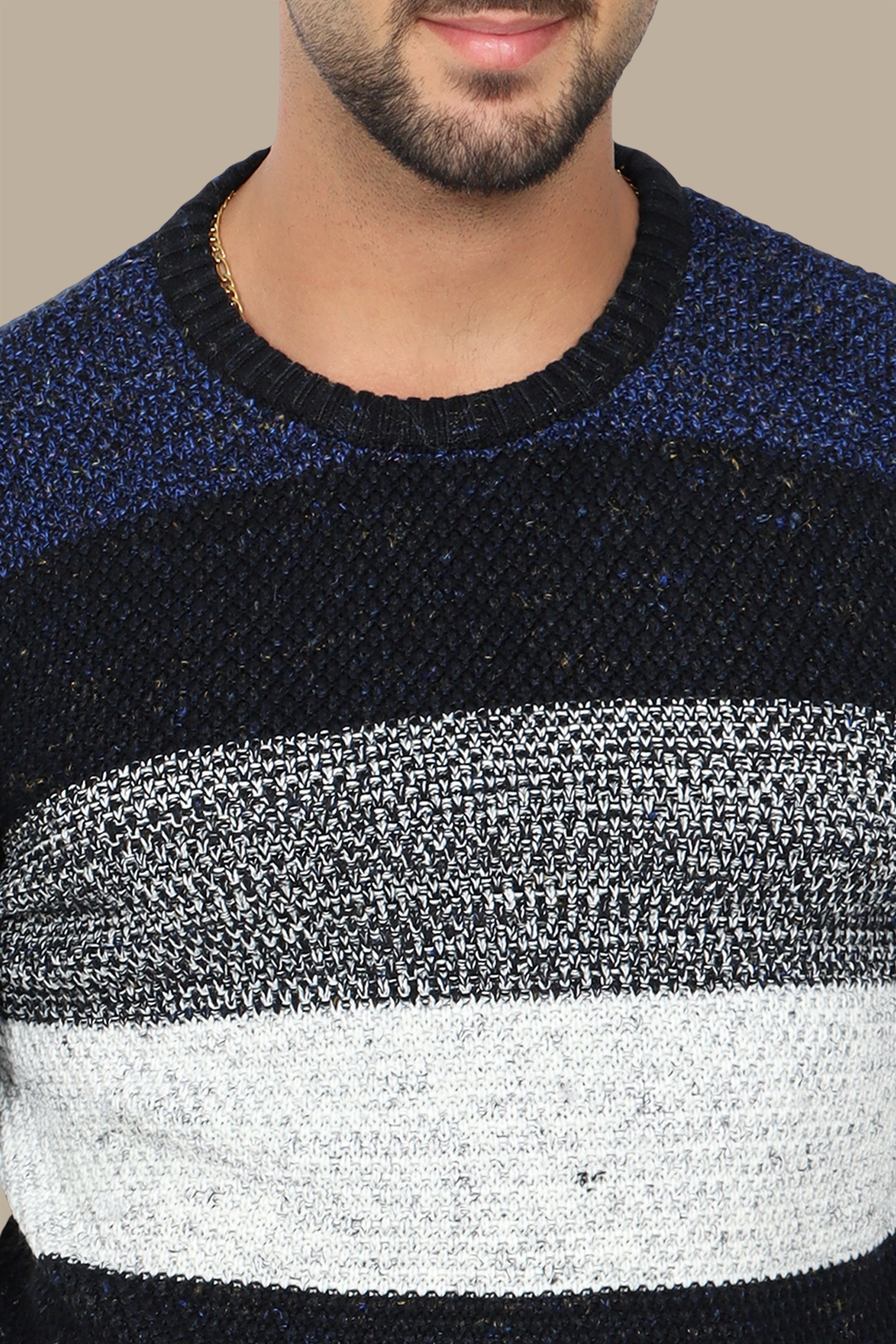 Navy Mercerized Sweater with White Stripes