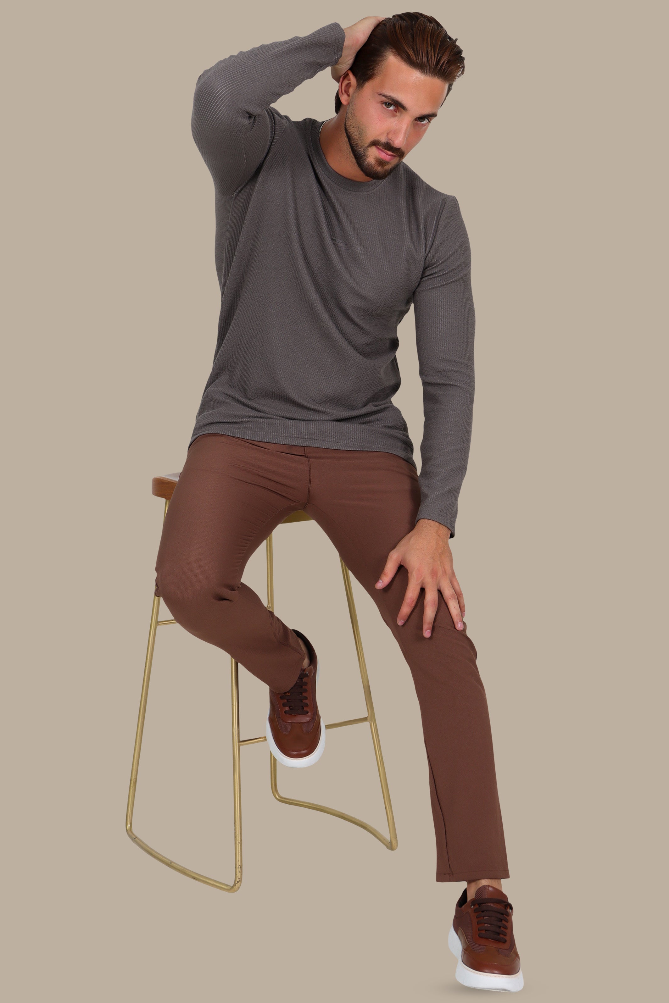 Mocha “Who Checks” Ribbed Long Sleeve
