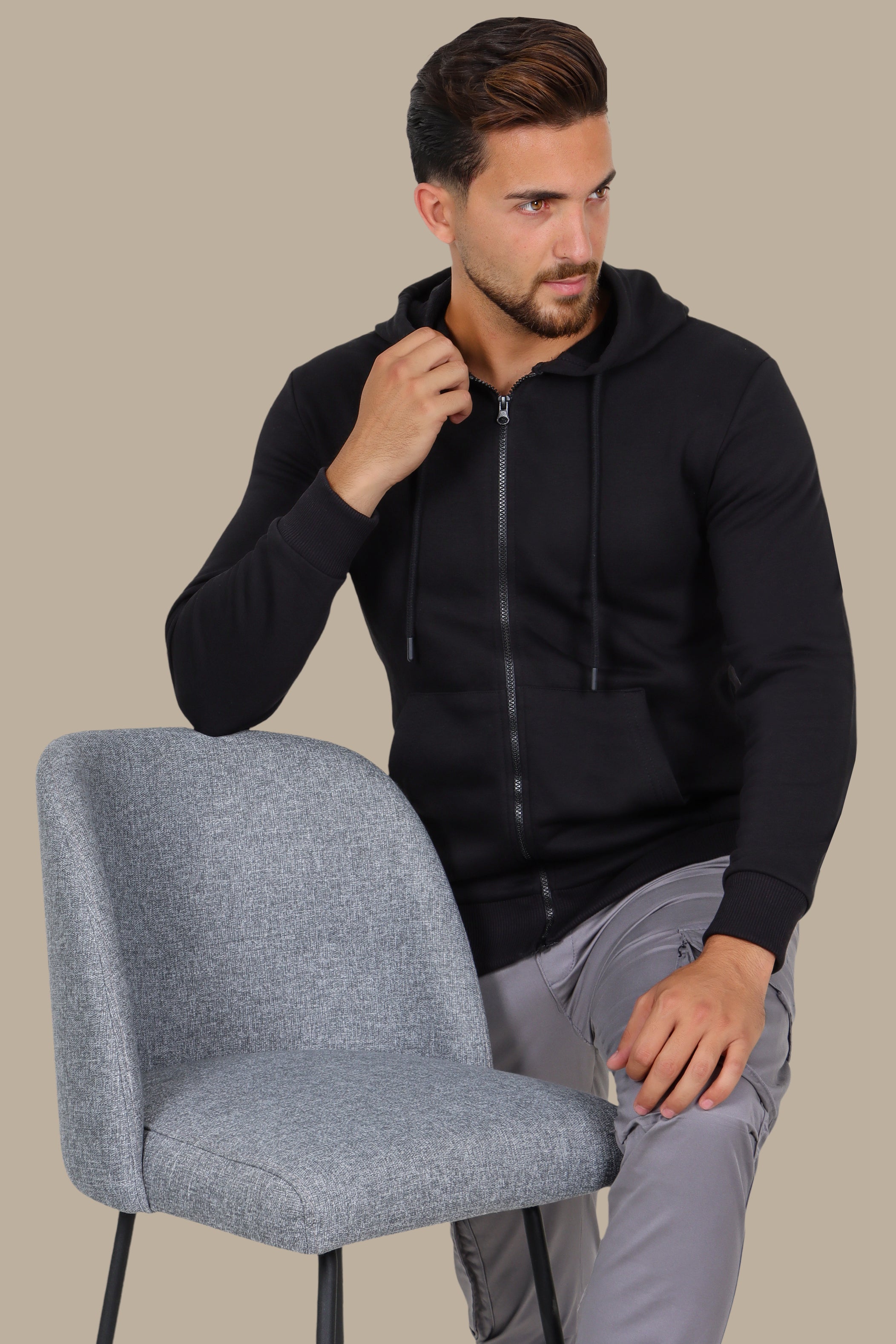 Black Full-Zip Basic Hoodie