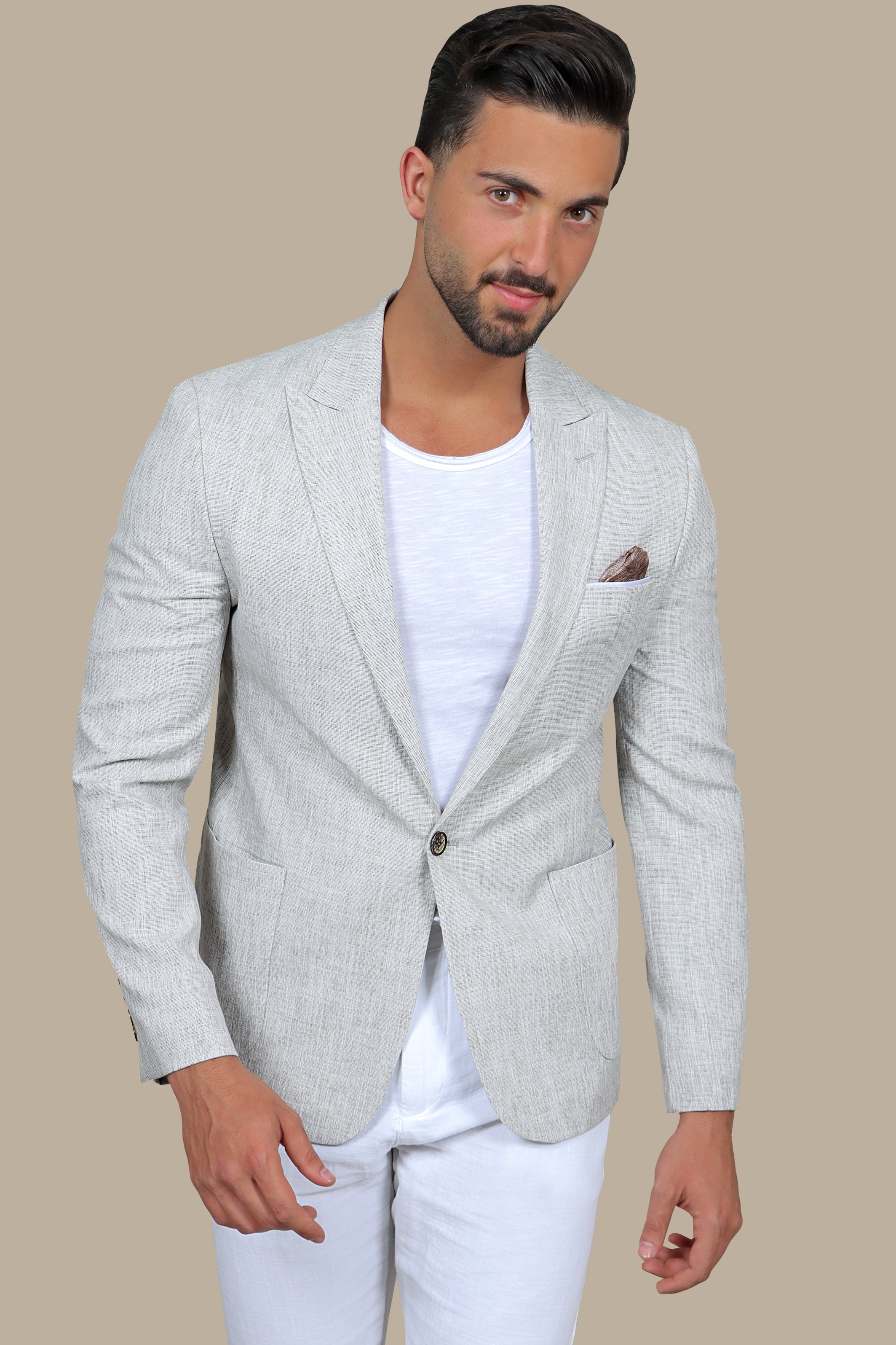 Brown Peak Sophistication: White Fil a Fil Blazer