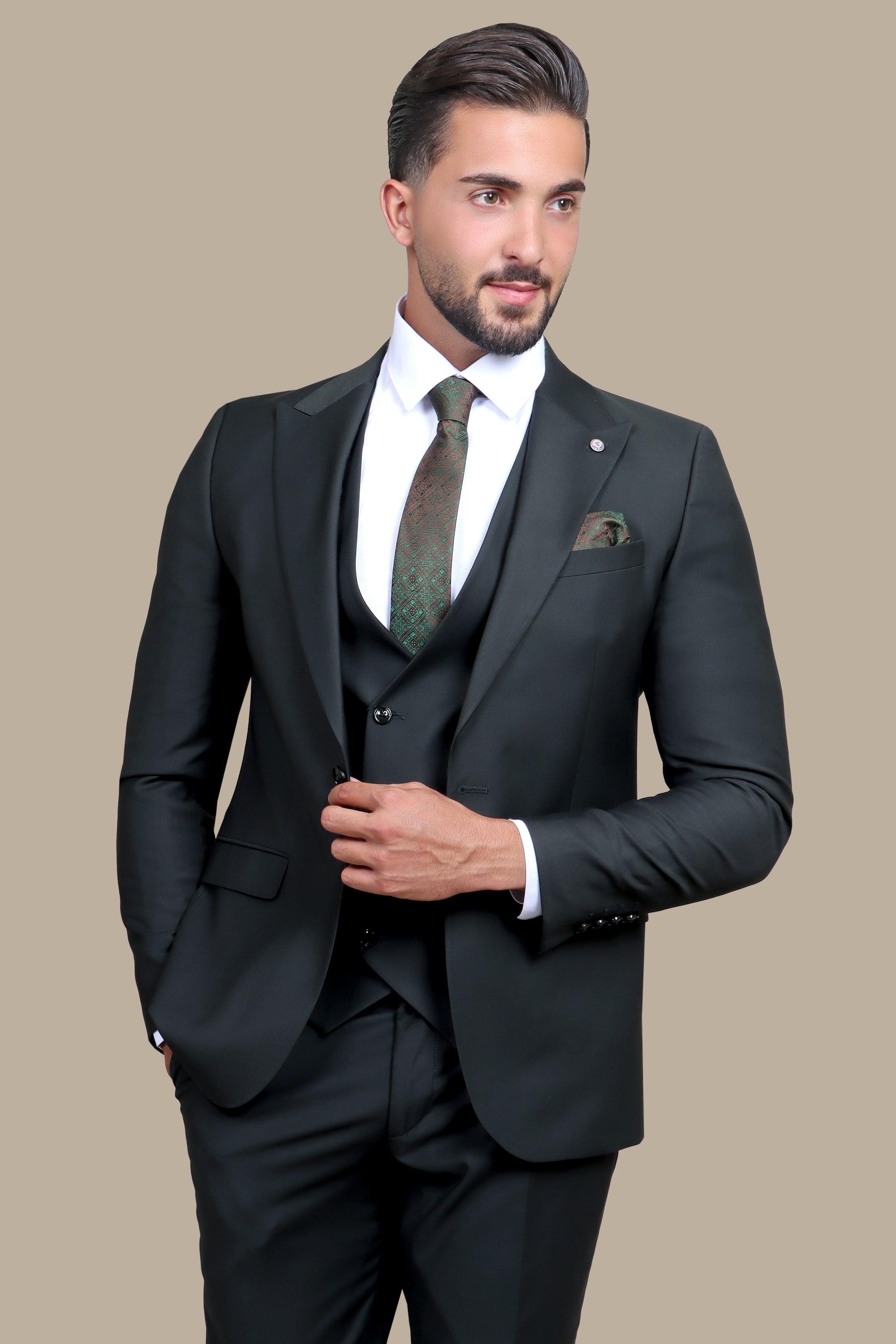 Dark Green 3-Piece Plain Suit