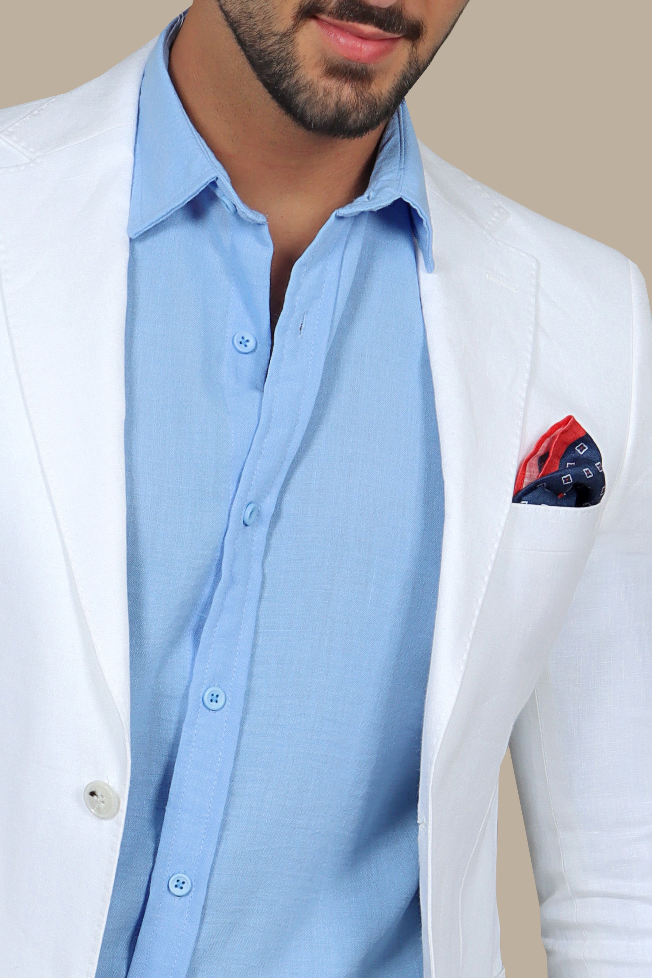 White Linen Blazer with Basic Patch Pockets