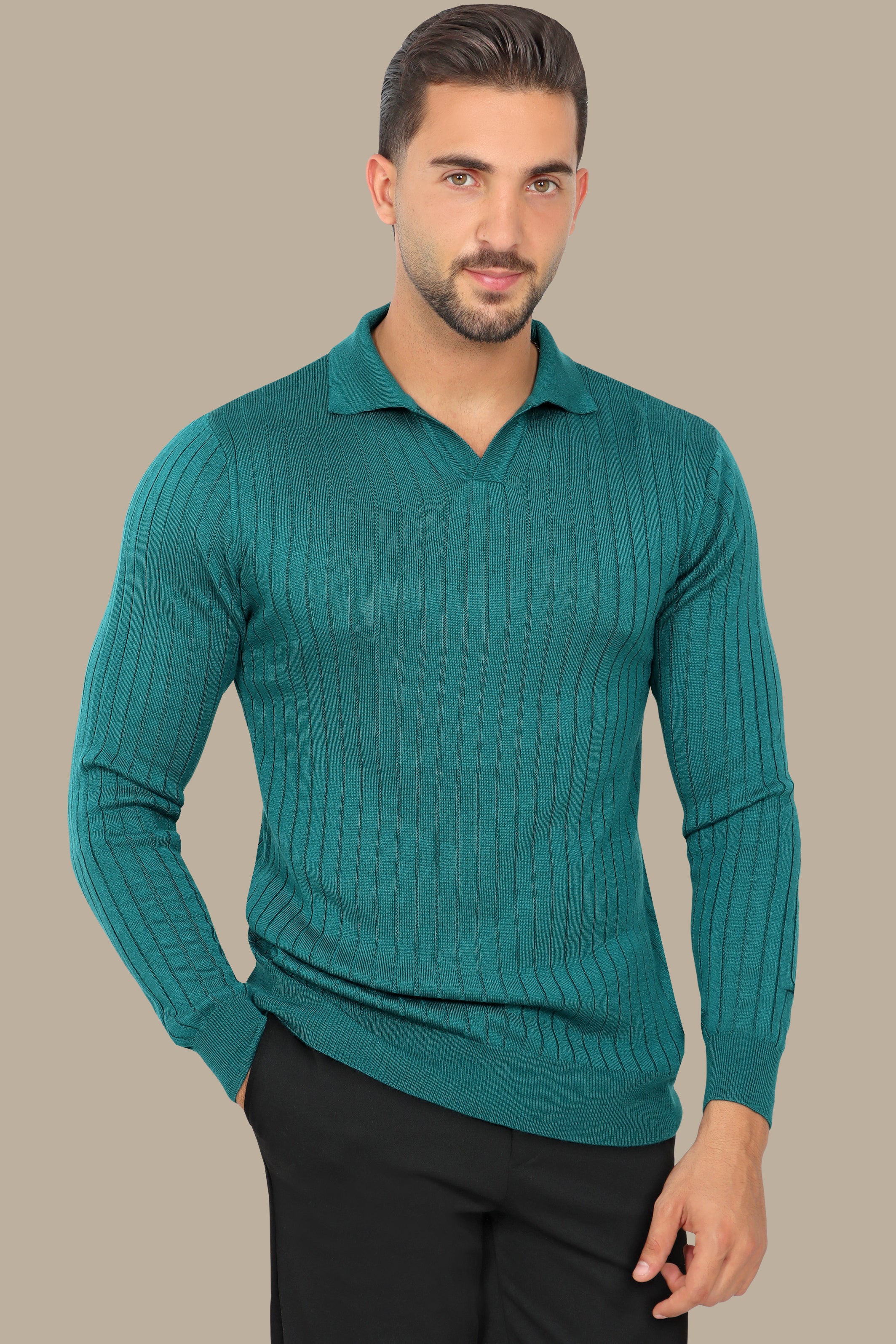 Petrol Basic Polo with Vertical Lines